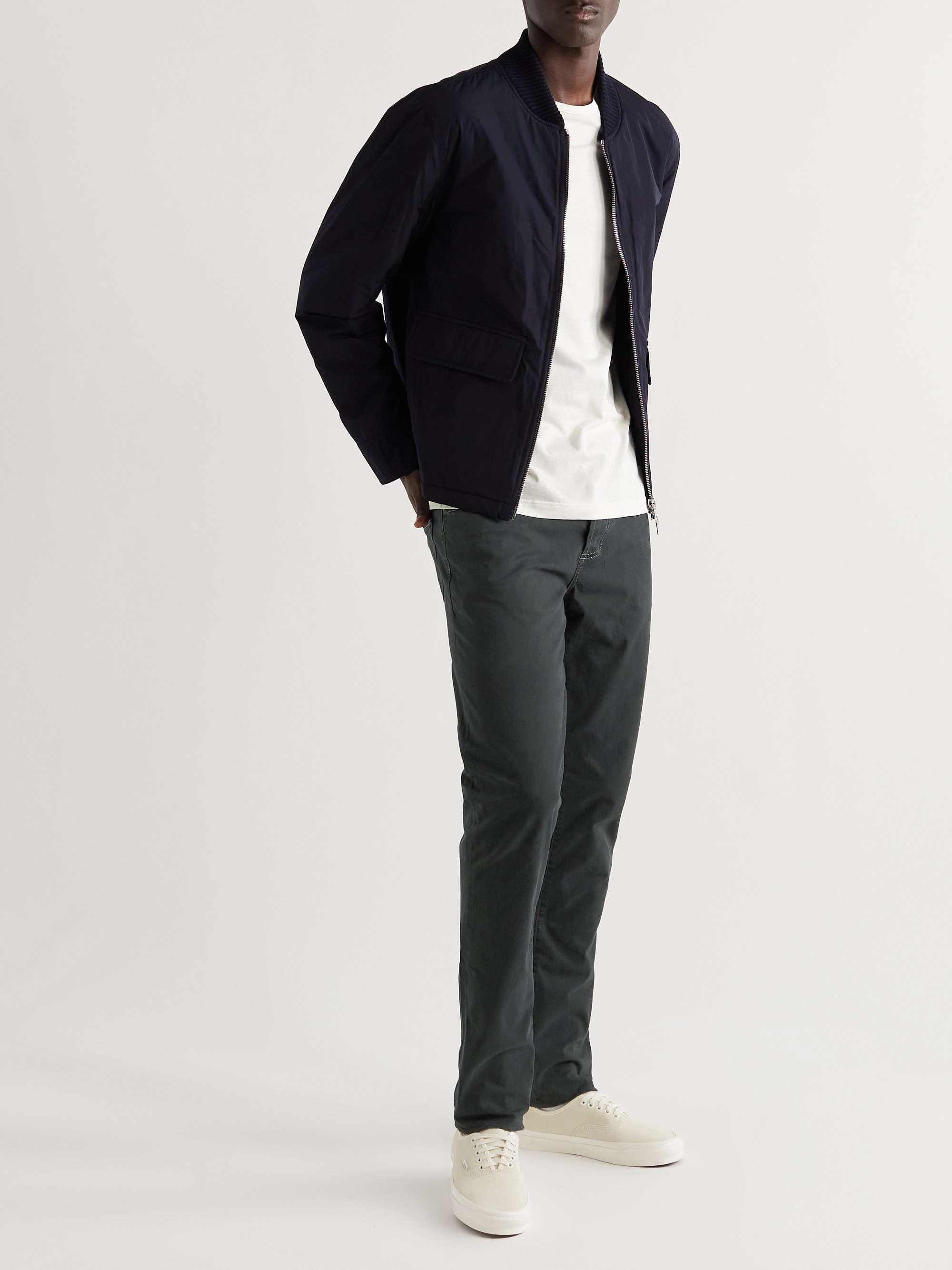 Straight-Leg Brushed Cotton-Blend Twill Trousers view