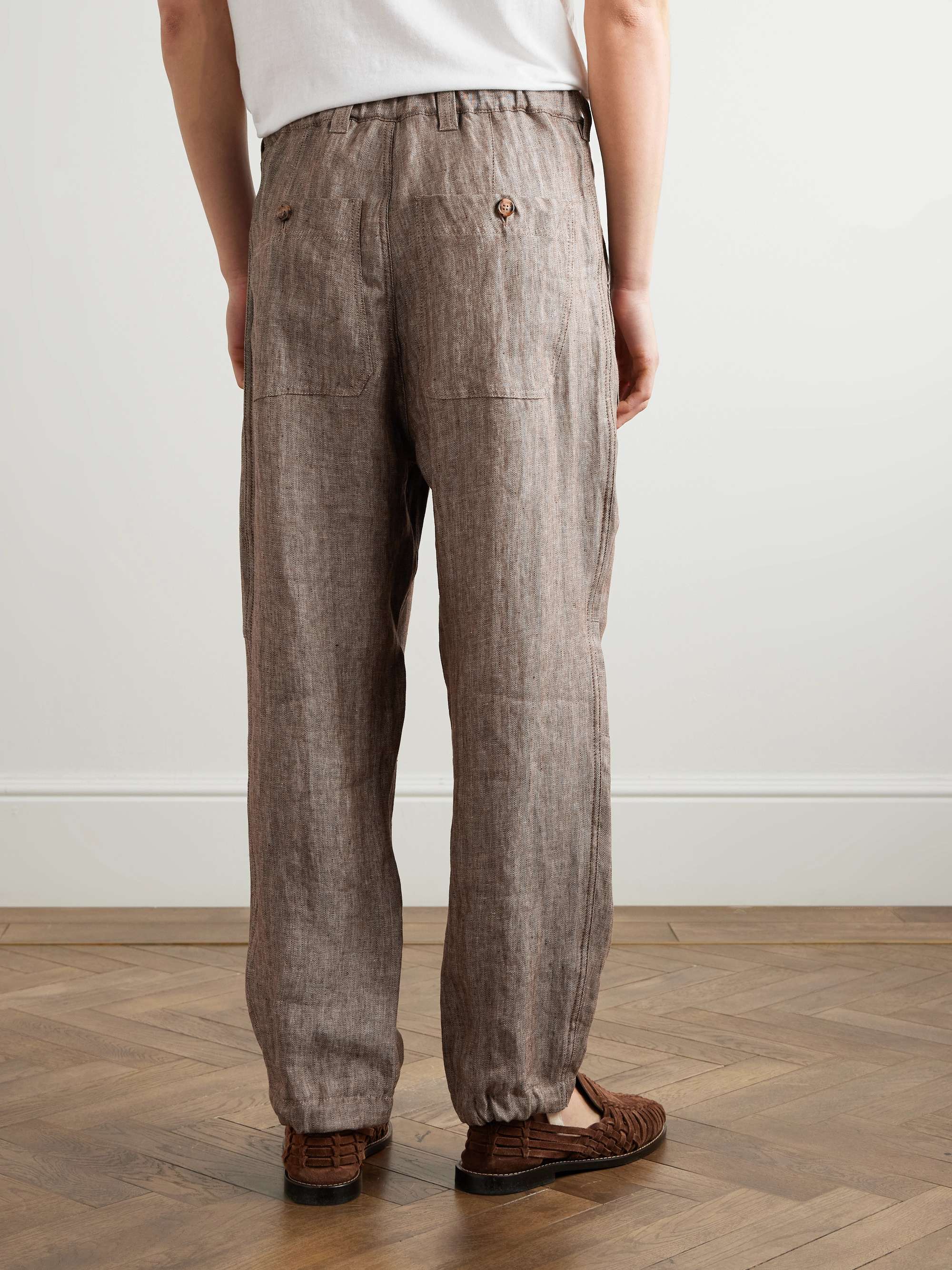 Straight-Leg Herringbone Linen Trousers view