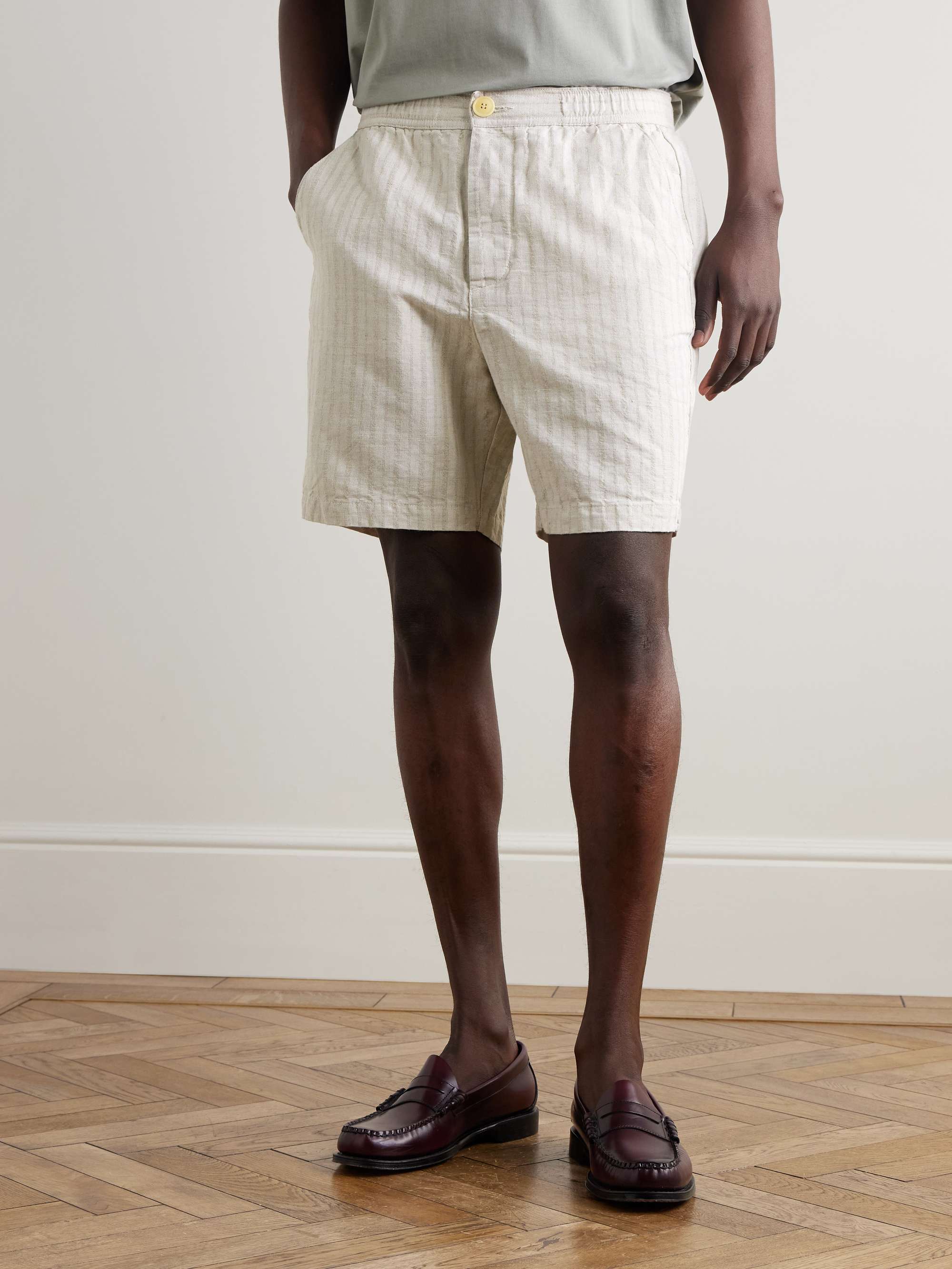 Osborne Straight-Leg Striped Linen and Cotton-Blend Shorts view