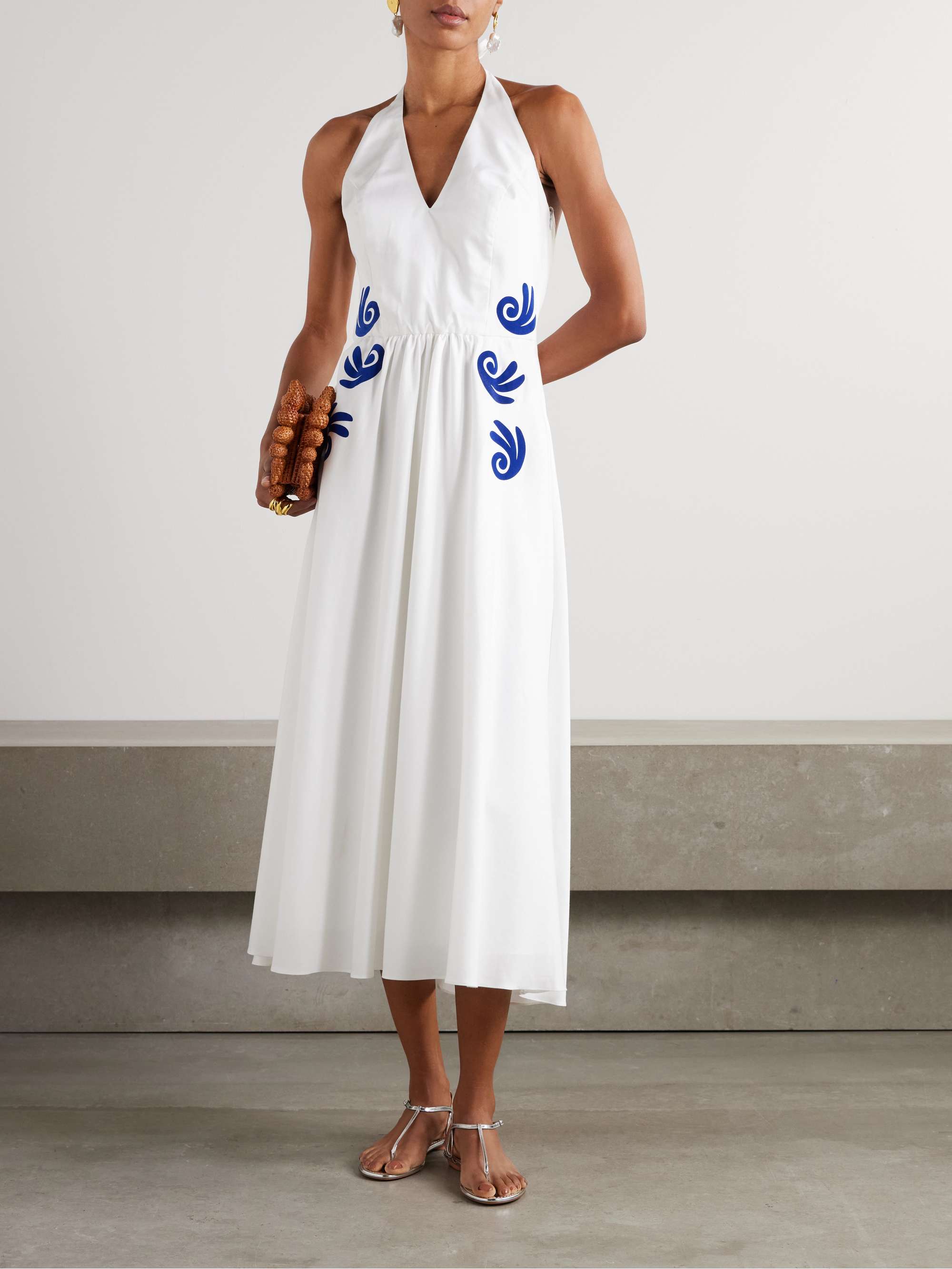 Leucothea flocked cotton-poplin halterneck midi dress view