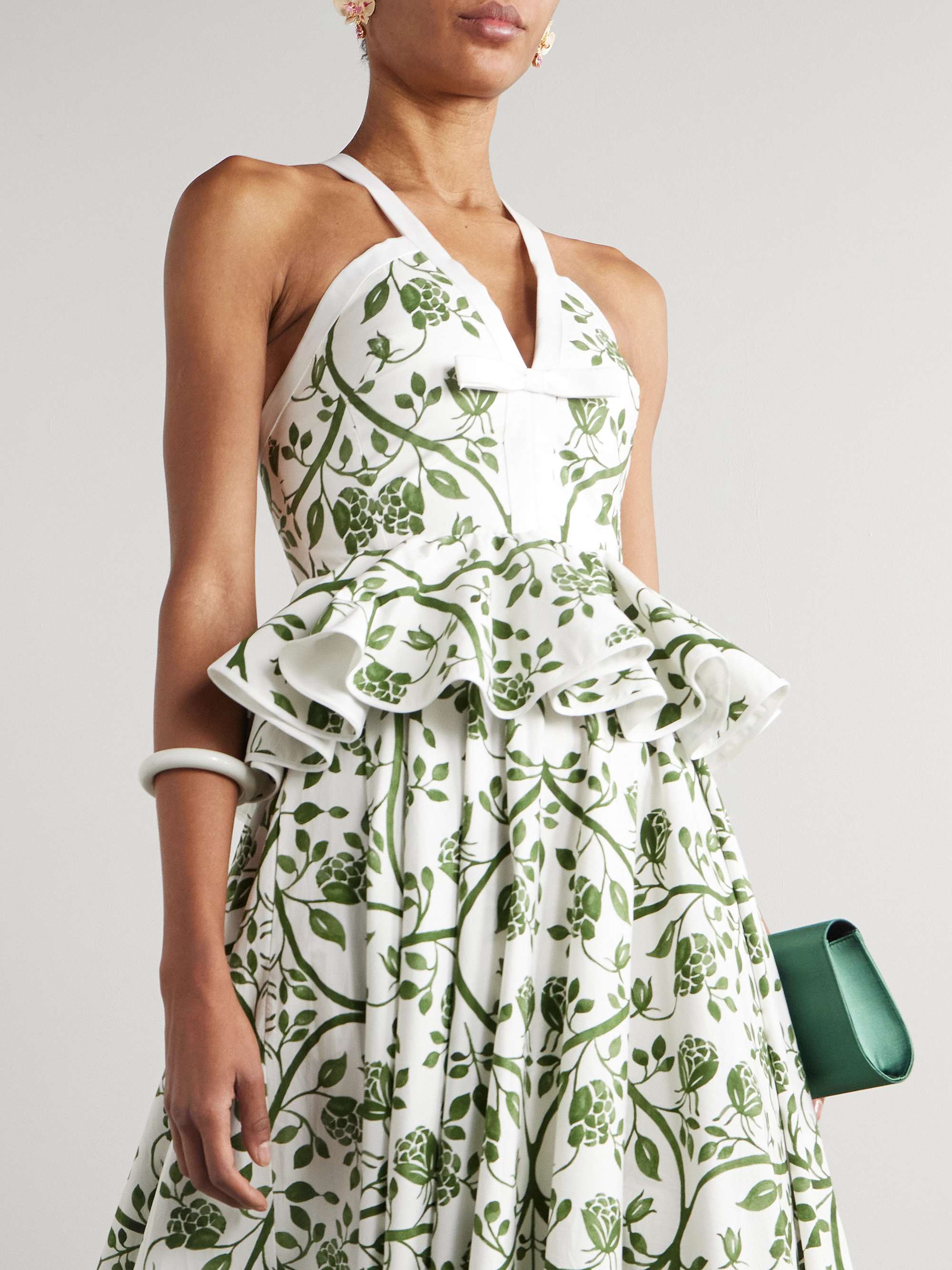 Floral-print cotton-poplin peplum maxi dress view