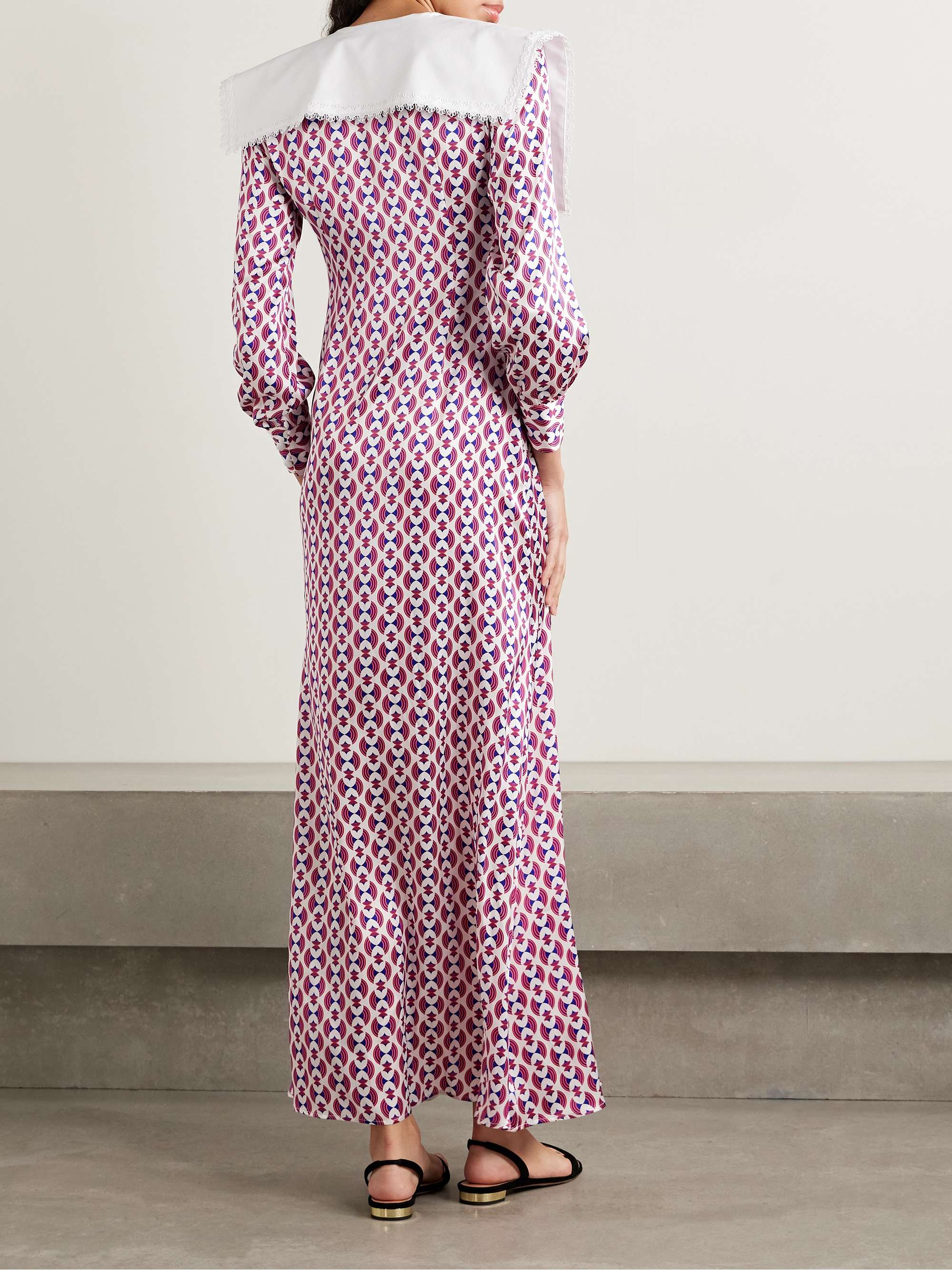 Sofia lace and poplin-trimmed printed silk-blend satin maxi dress view