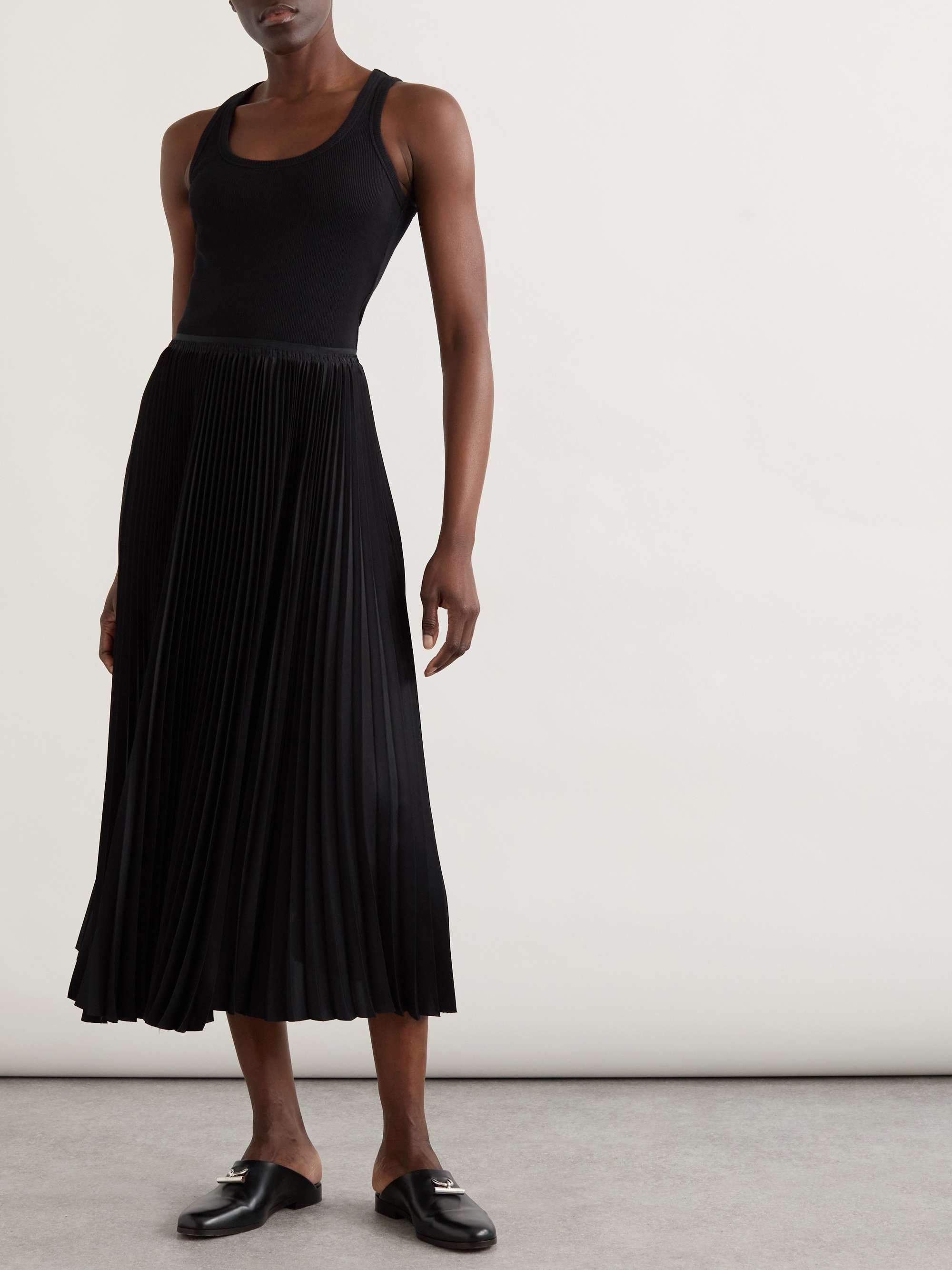 Pleated satin and stretch-cotton jersey midi dress view