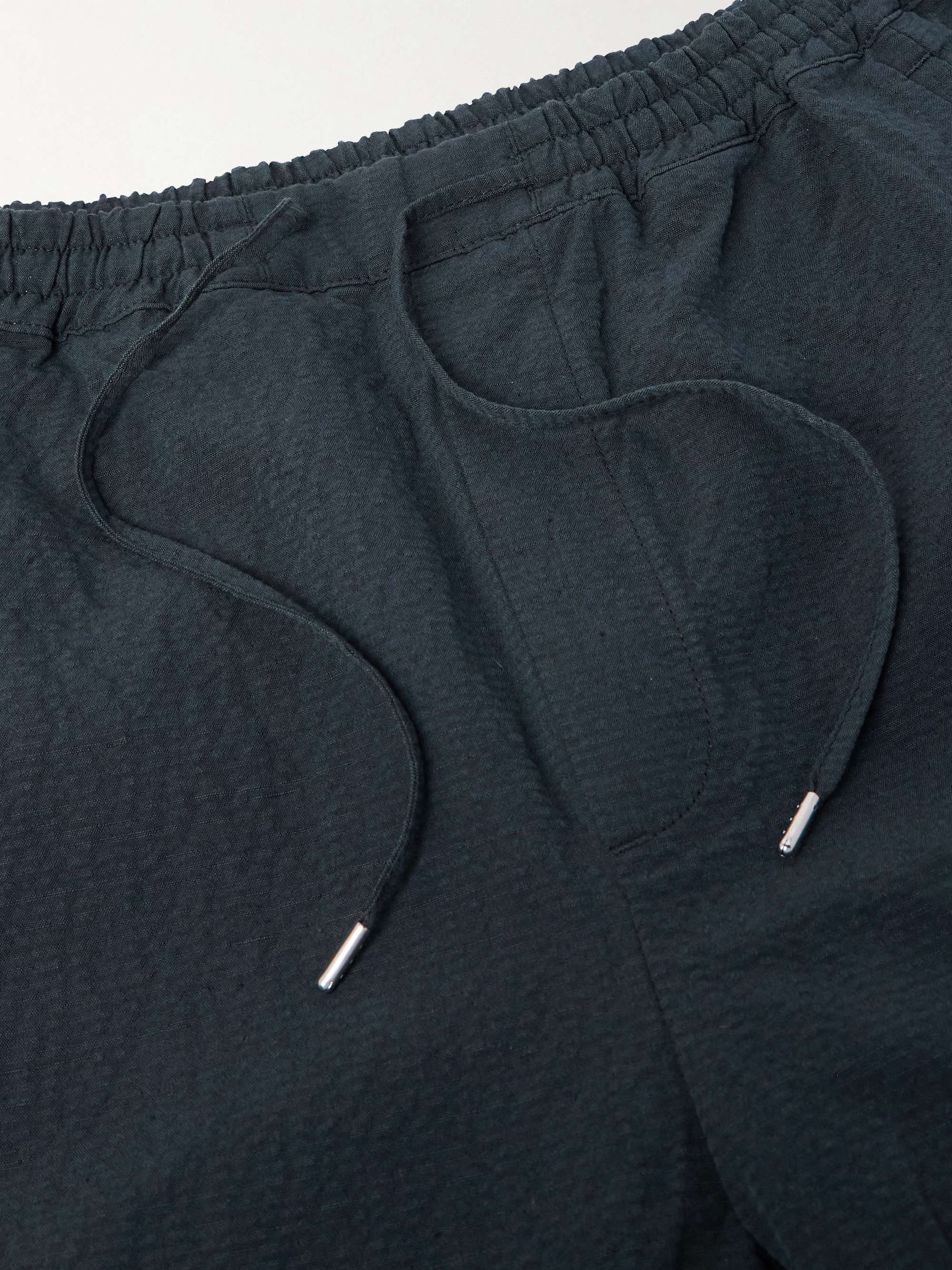 Samurai Straight-Leg Cotton and Linen-Blend Seersucker Drawstring Suit Trousers view