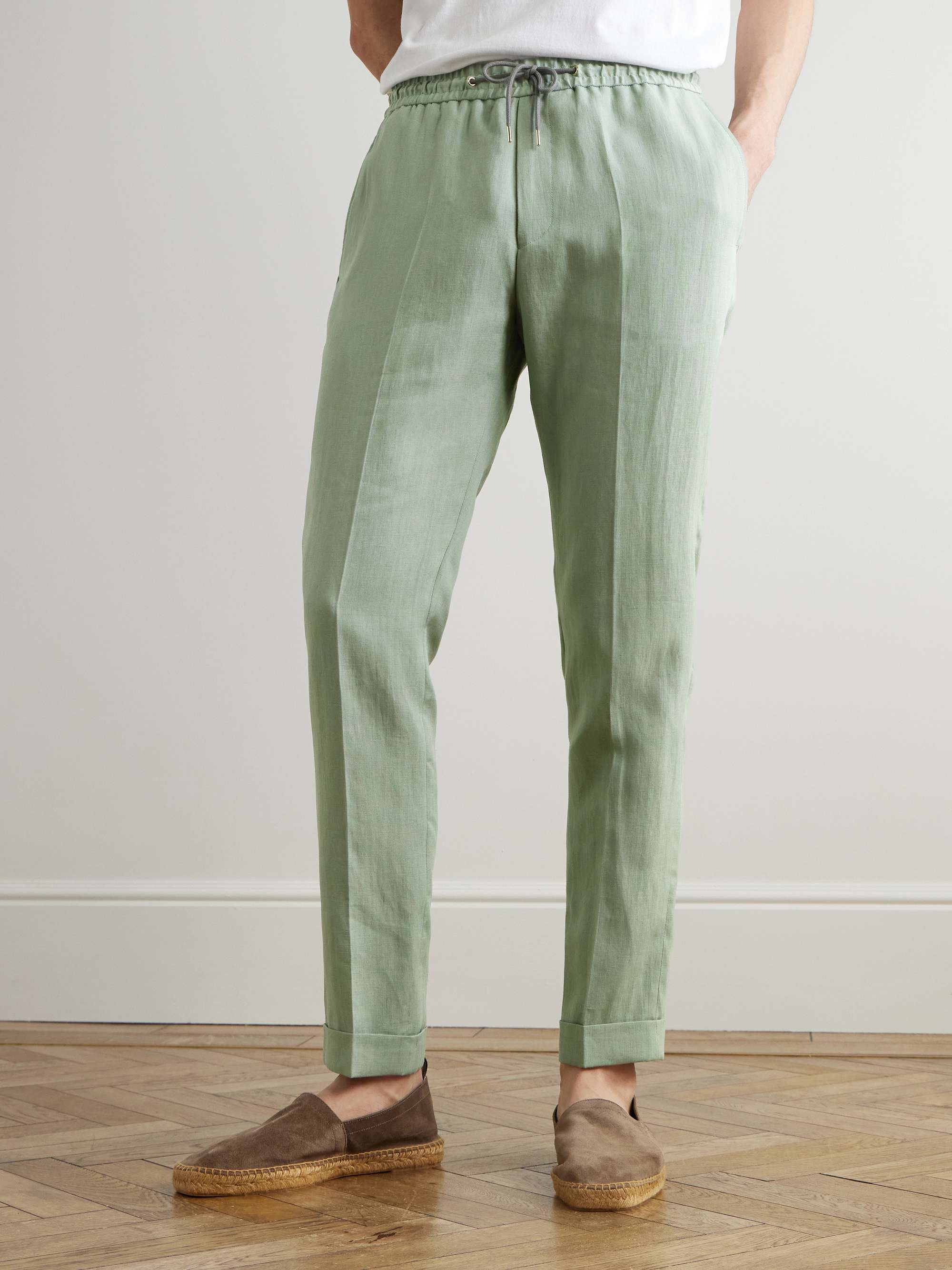 Slim-Fit Straight-Leg Linen Drawstring Trousers view