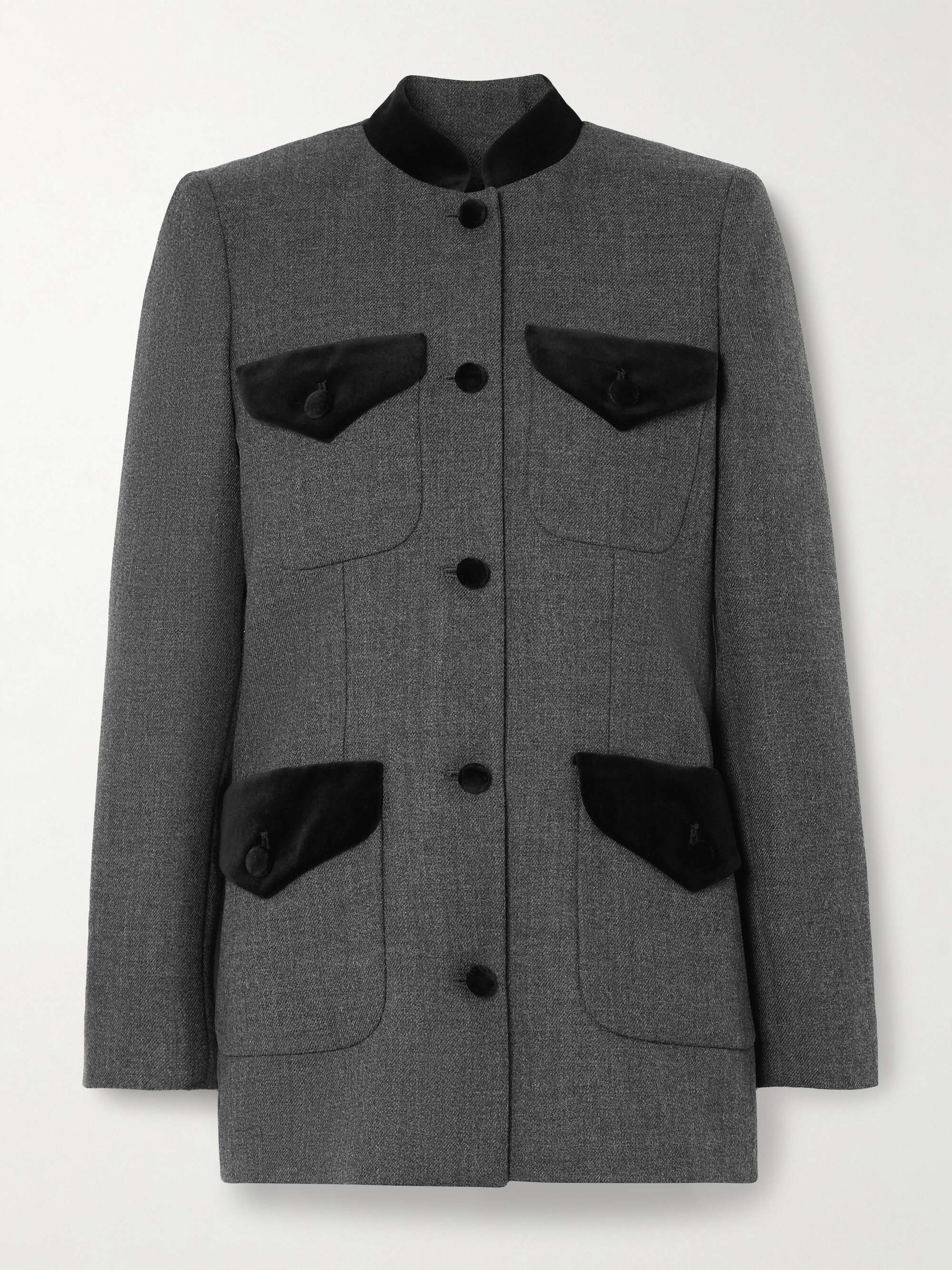 + NET SUSTAIN Raja velvet-trimmed wool-tweed blazer hero visual