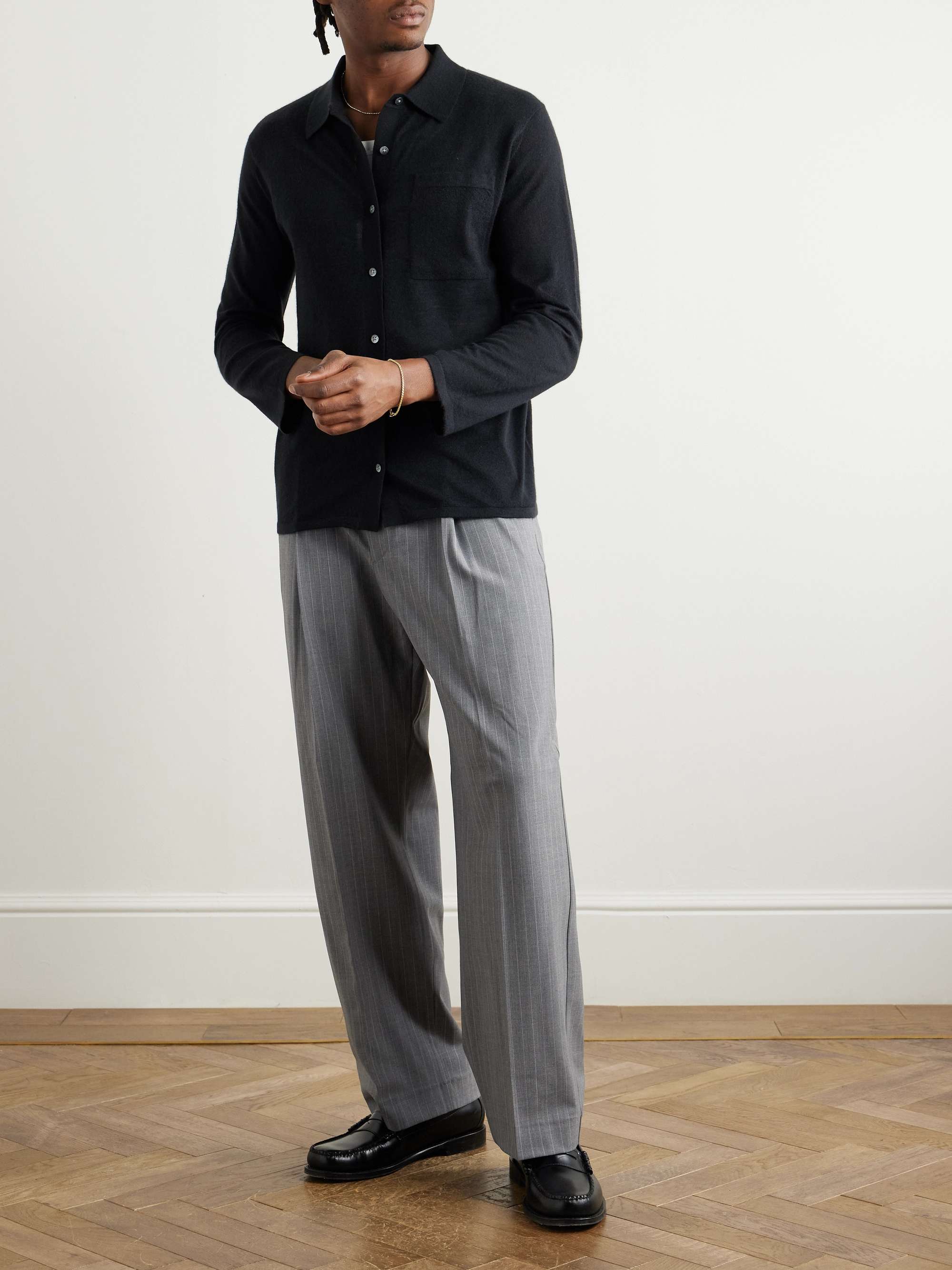 Kay 1088 Tapered Pleated Pinstriped Recycled Woven Trousers view
