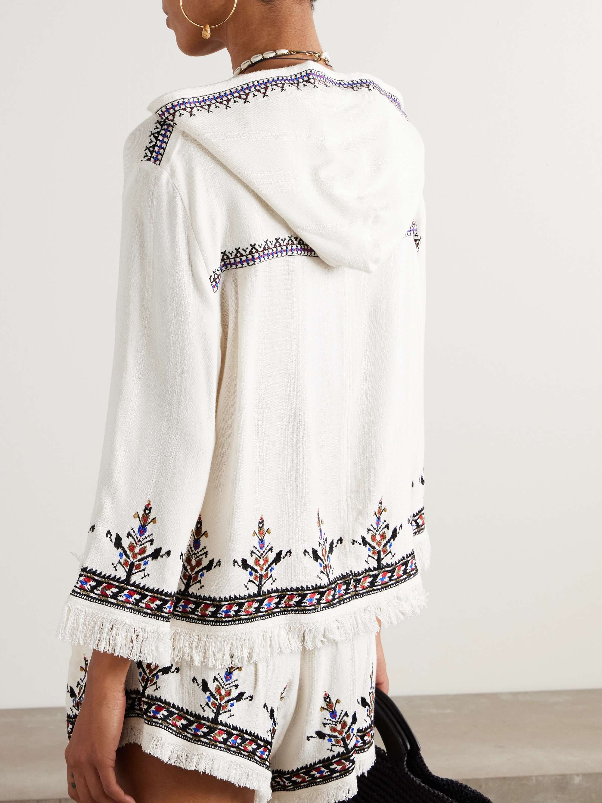 Kameya hooded frayed embroidered woven blouse view