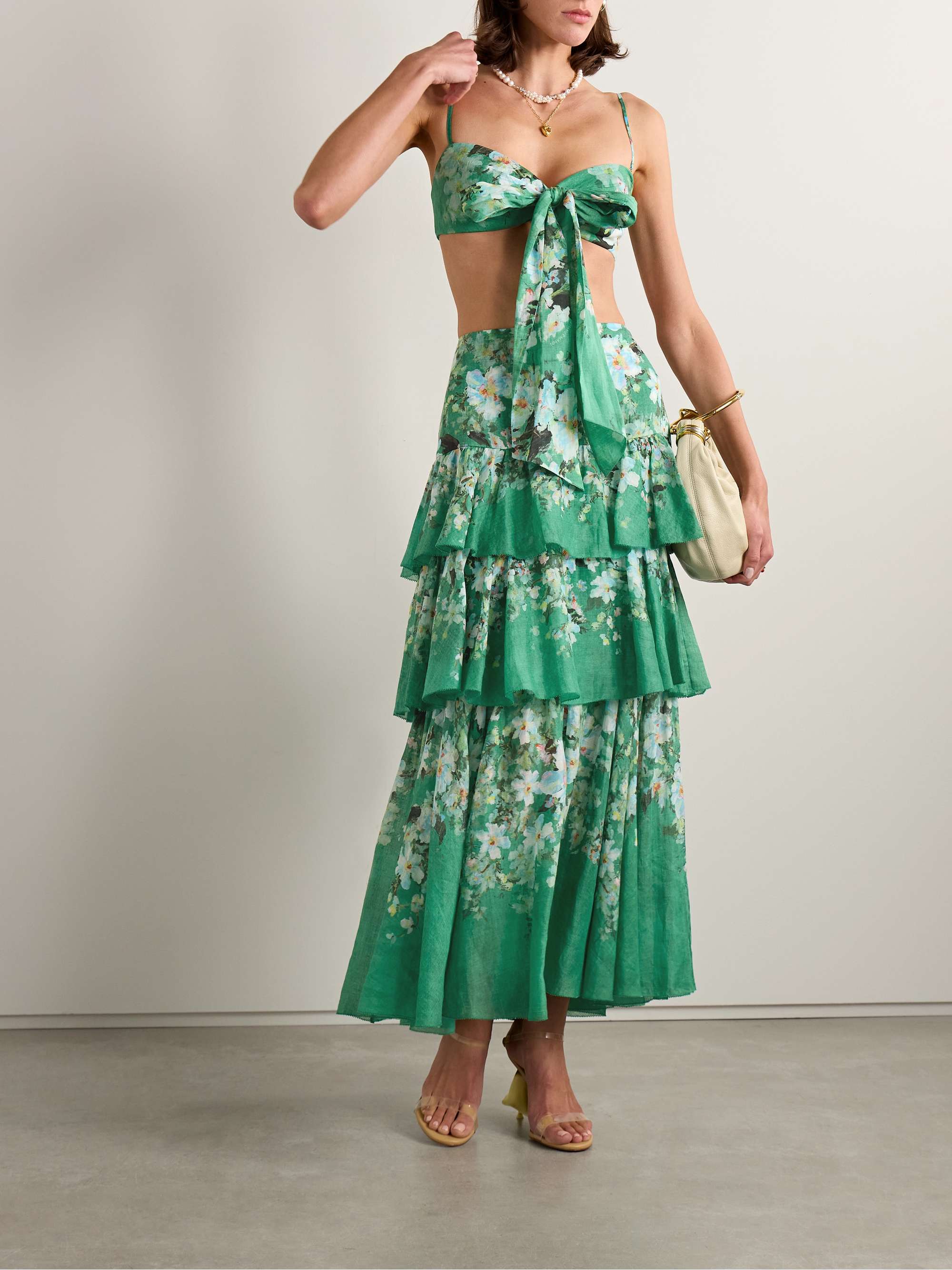 Everley tiered floral-print ramie maxi skirt view