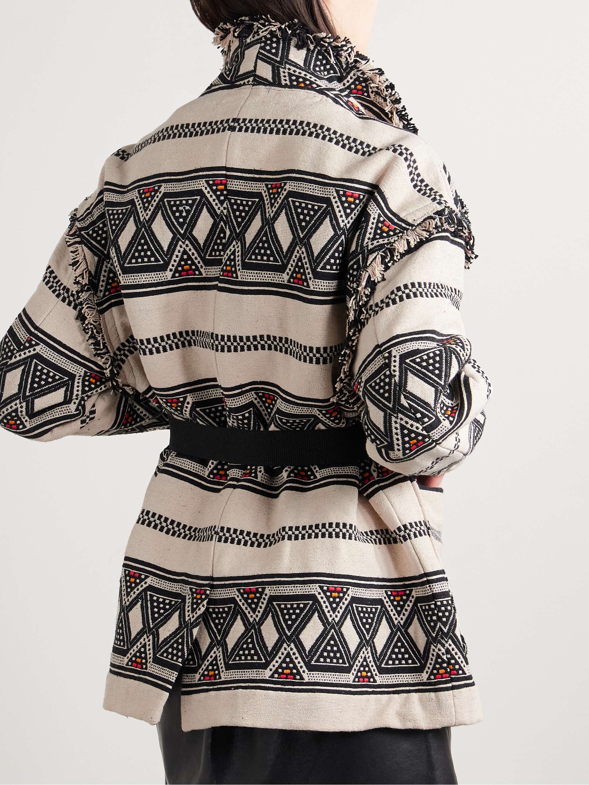 Josialo belted frayed cotton-blend jacquard jacket view