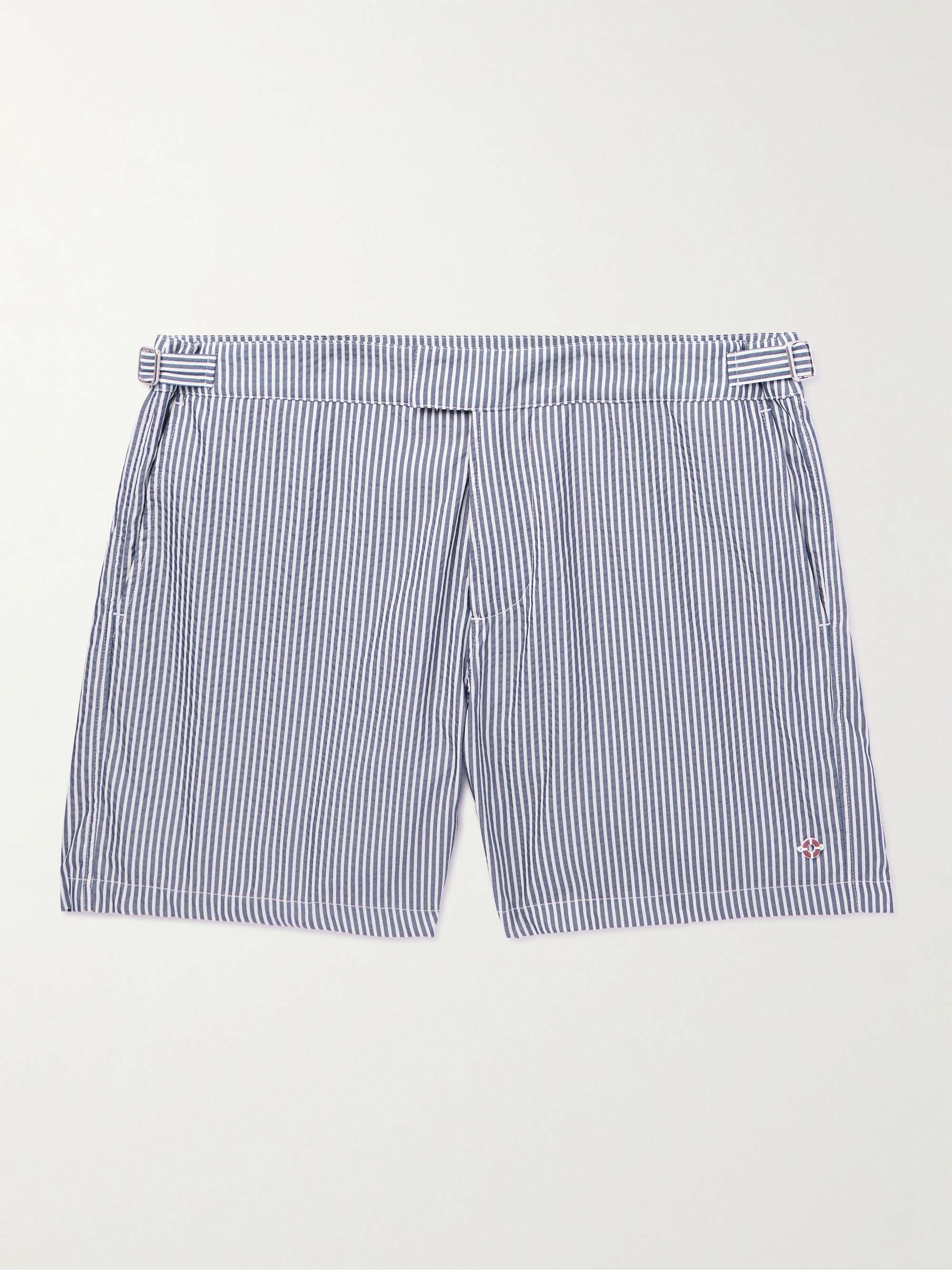 Schooner Straight-Leg Mid-Length Striped Seersucker Swim Shorts hero visual