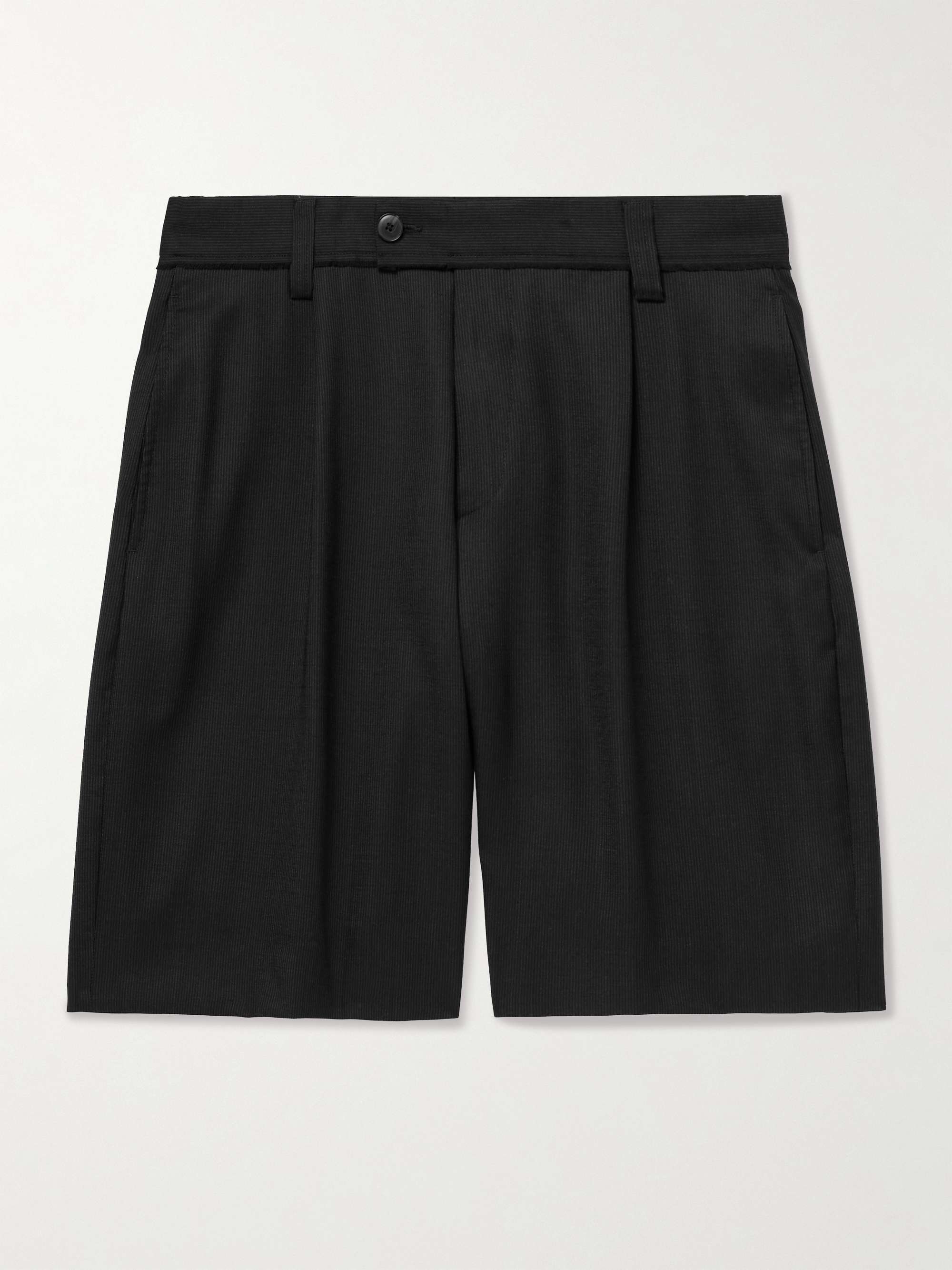 Classic Straight-Leg Pleated Striped Wool Shorts hero visual