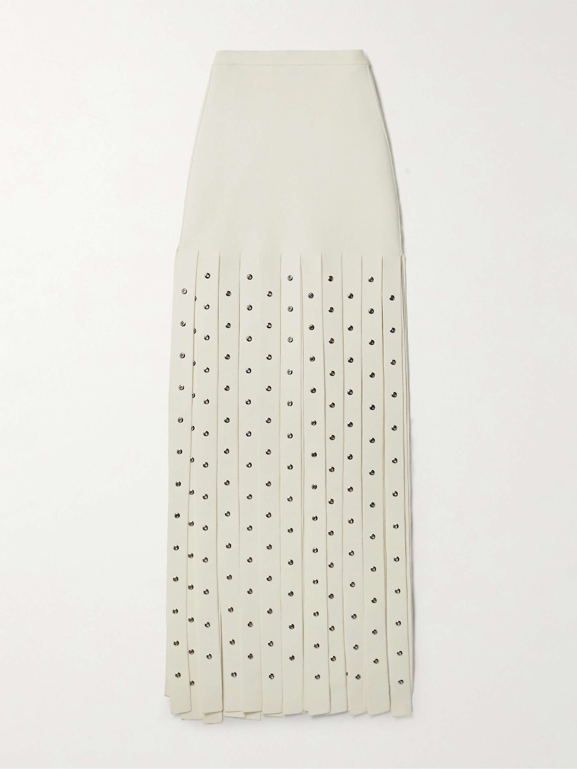Effe eyelet-embellished fringed stretch-knit maxi skirt hero visual
