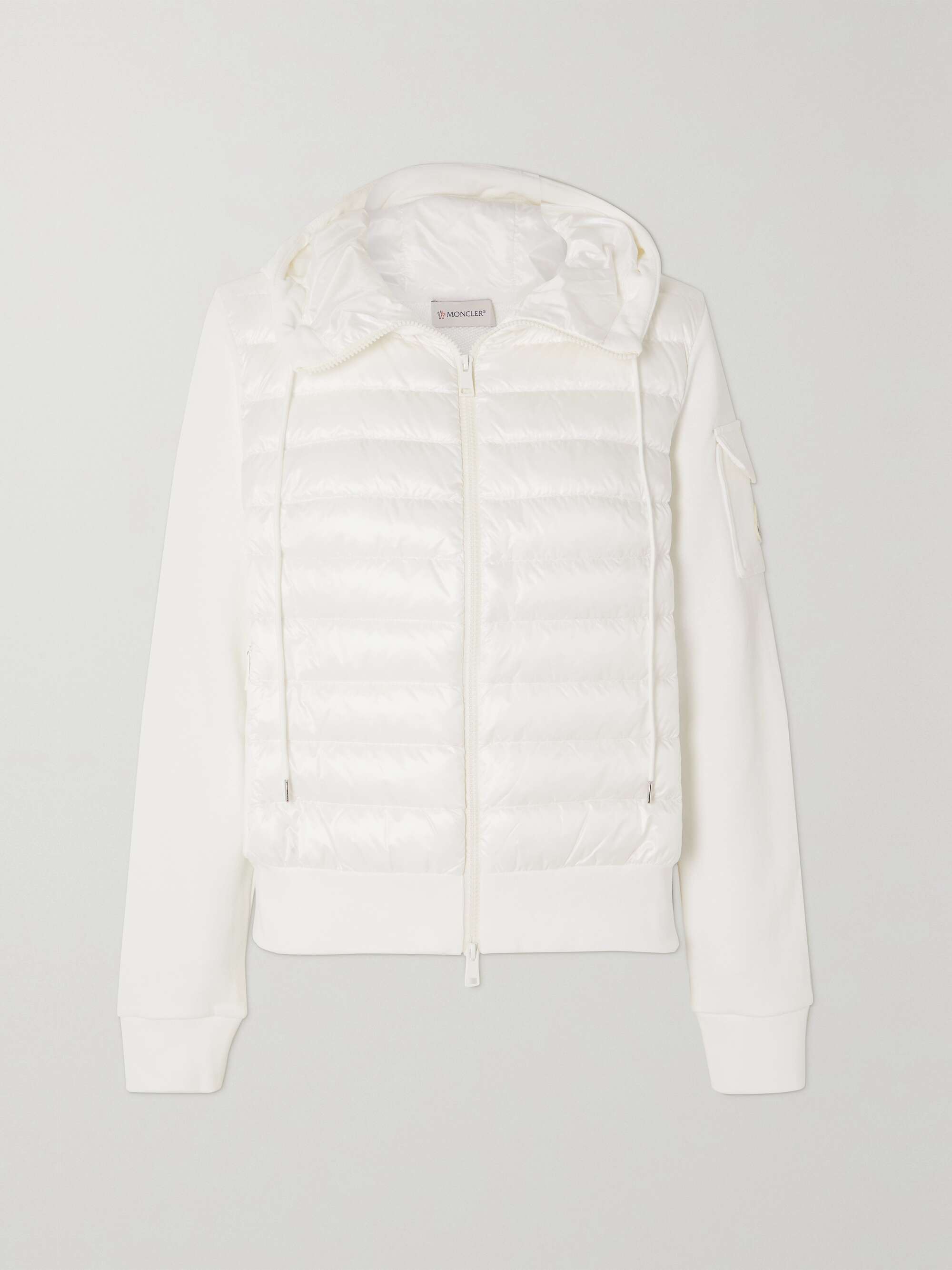 Paneled cotton-blend terry and quilted shell down hoodie hero visual