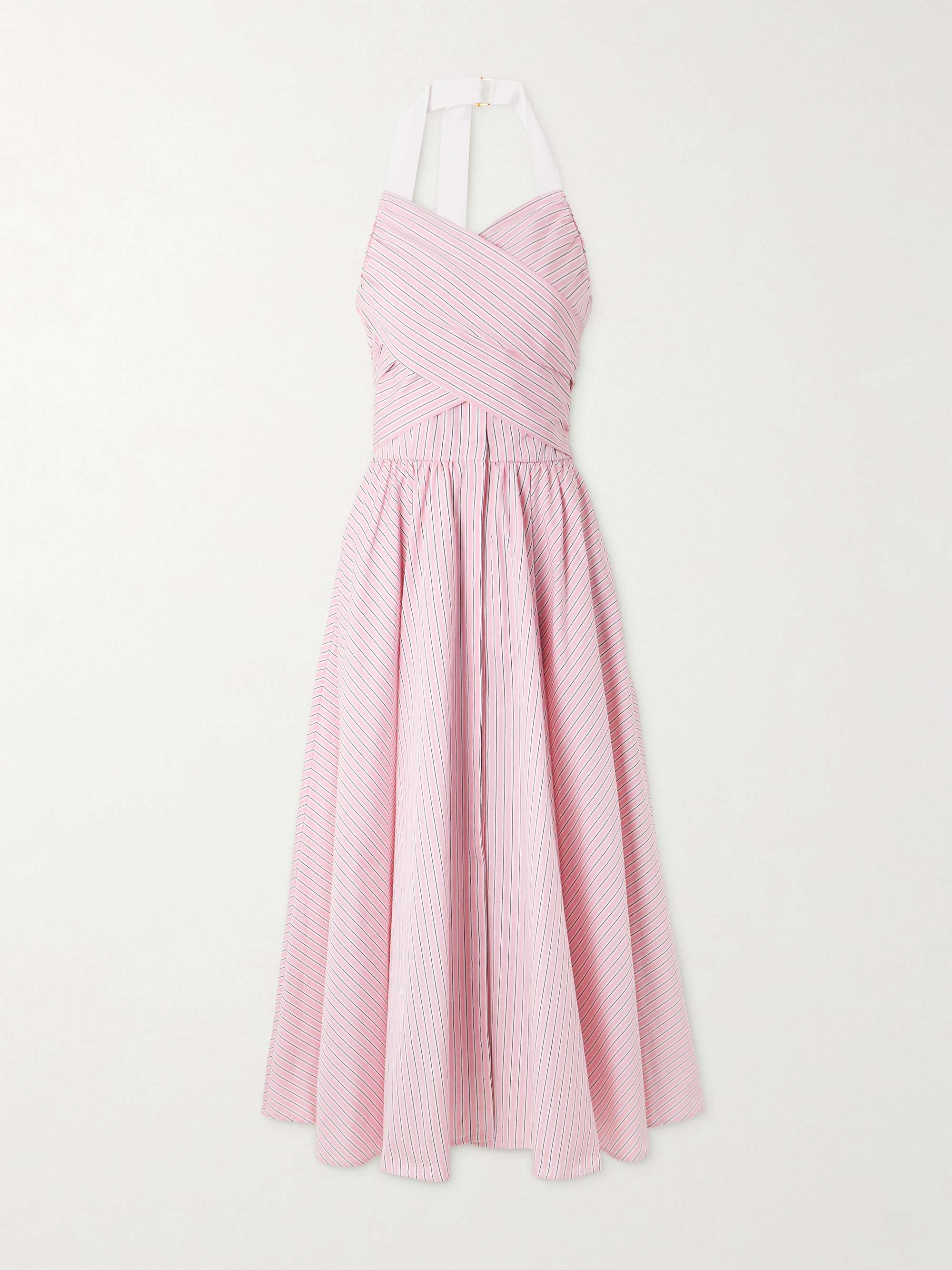 Draped striped cotton-poplin halterneck midi dress hero visual