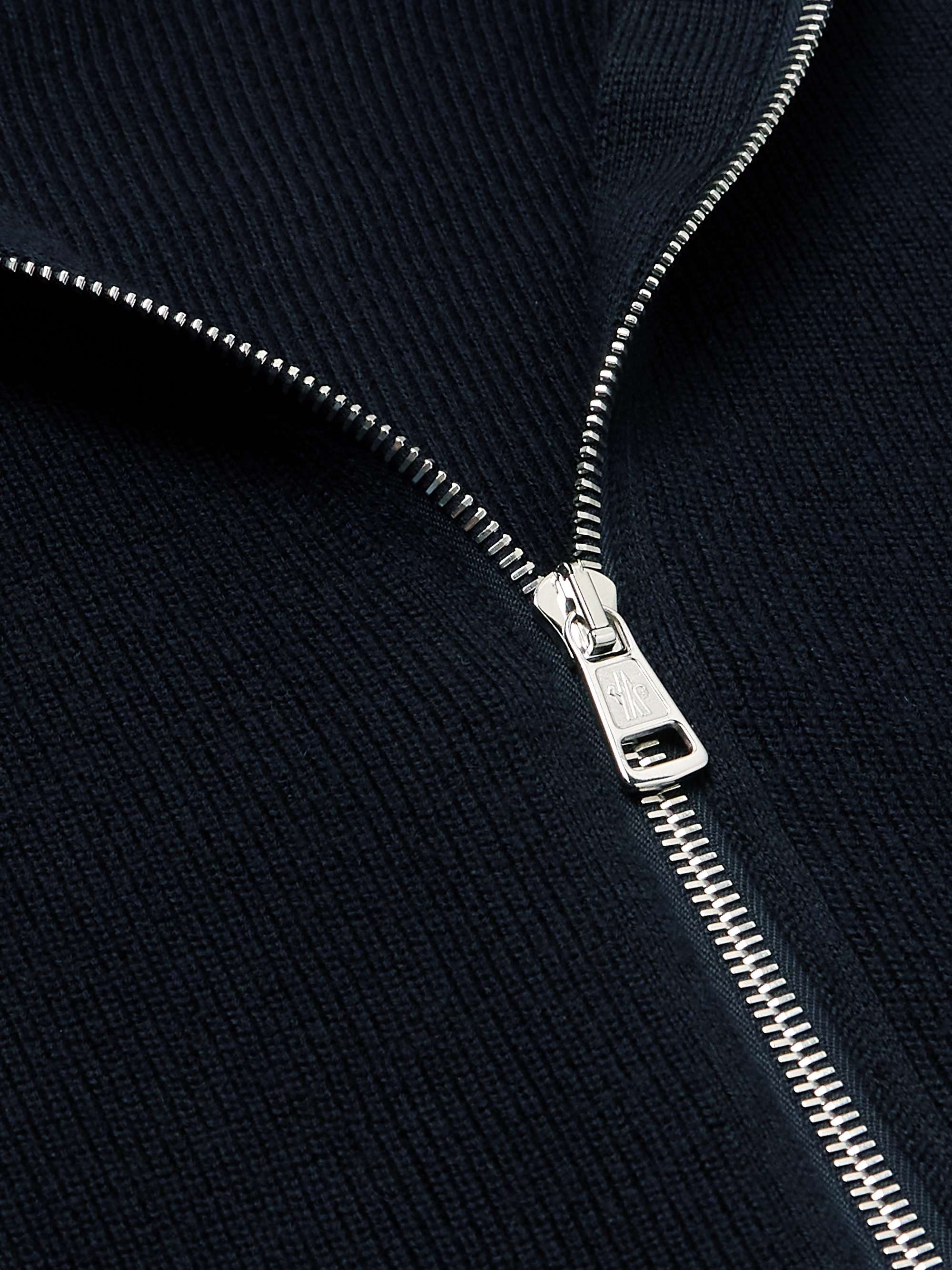 Logo-Appliquéd Suede-Trimmed Cotton and Cashmere-Blend Zip-Up Cardigan view