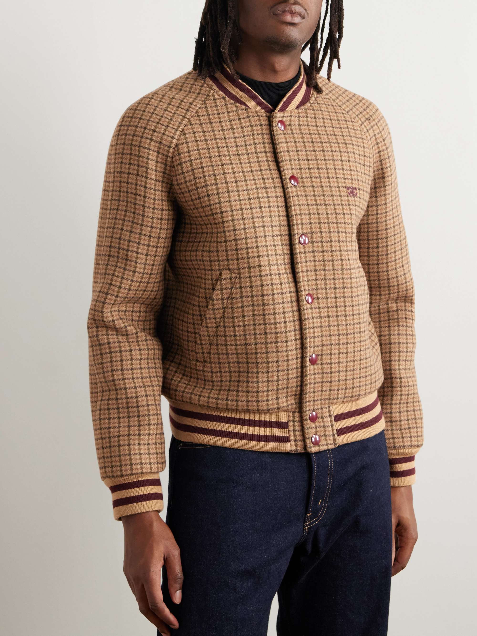 Logo-Embroidered Checked Wool Bomber Jacket view