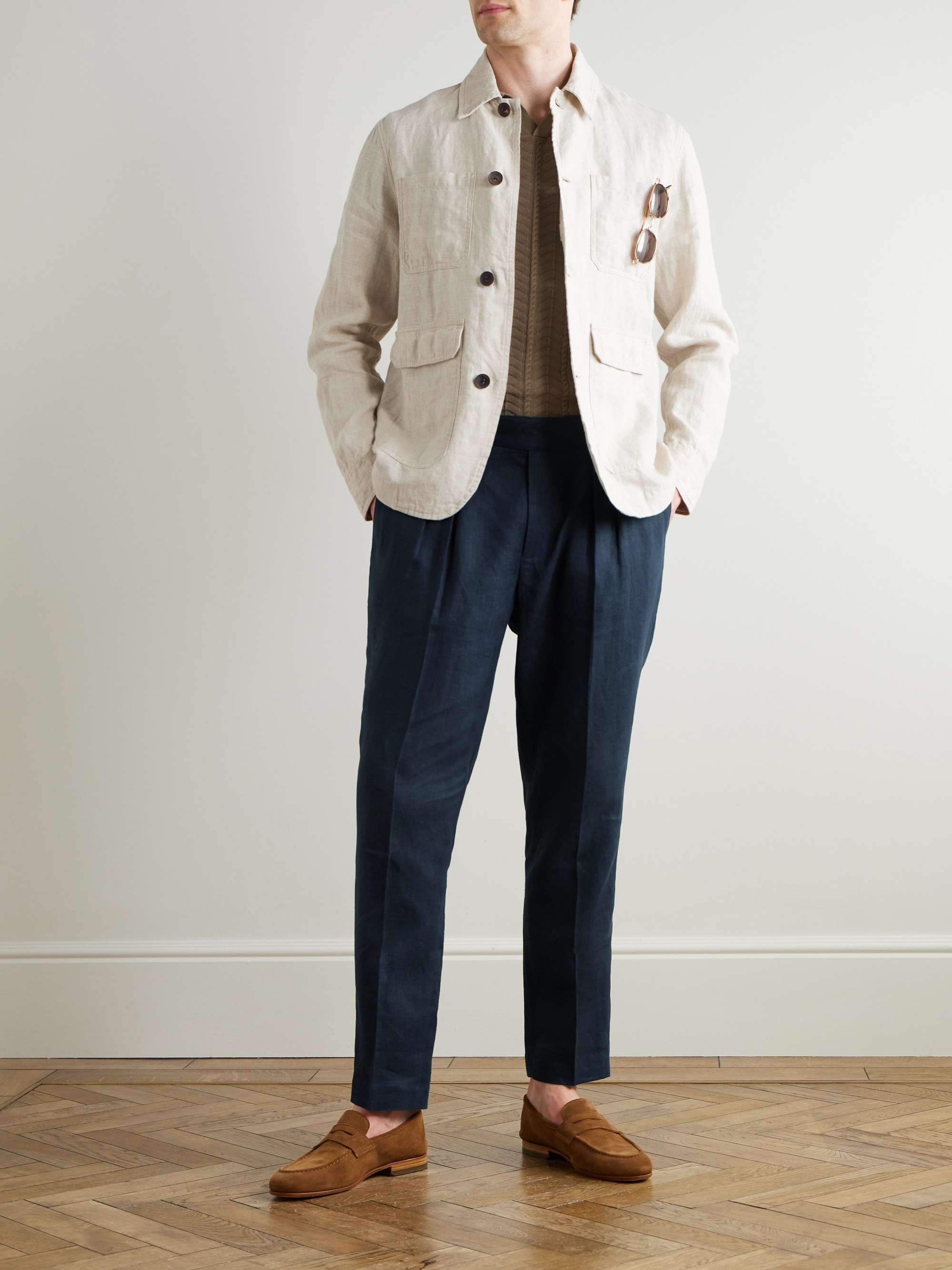Steve Tapered Pleated Linen Trousers view