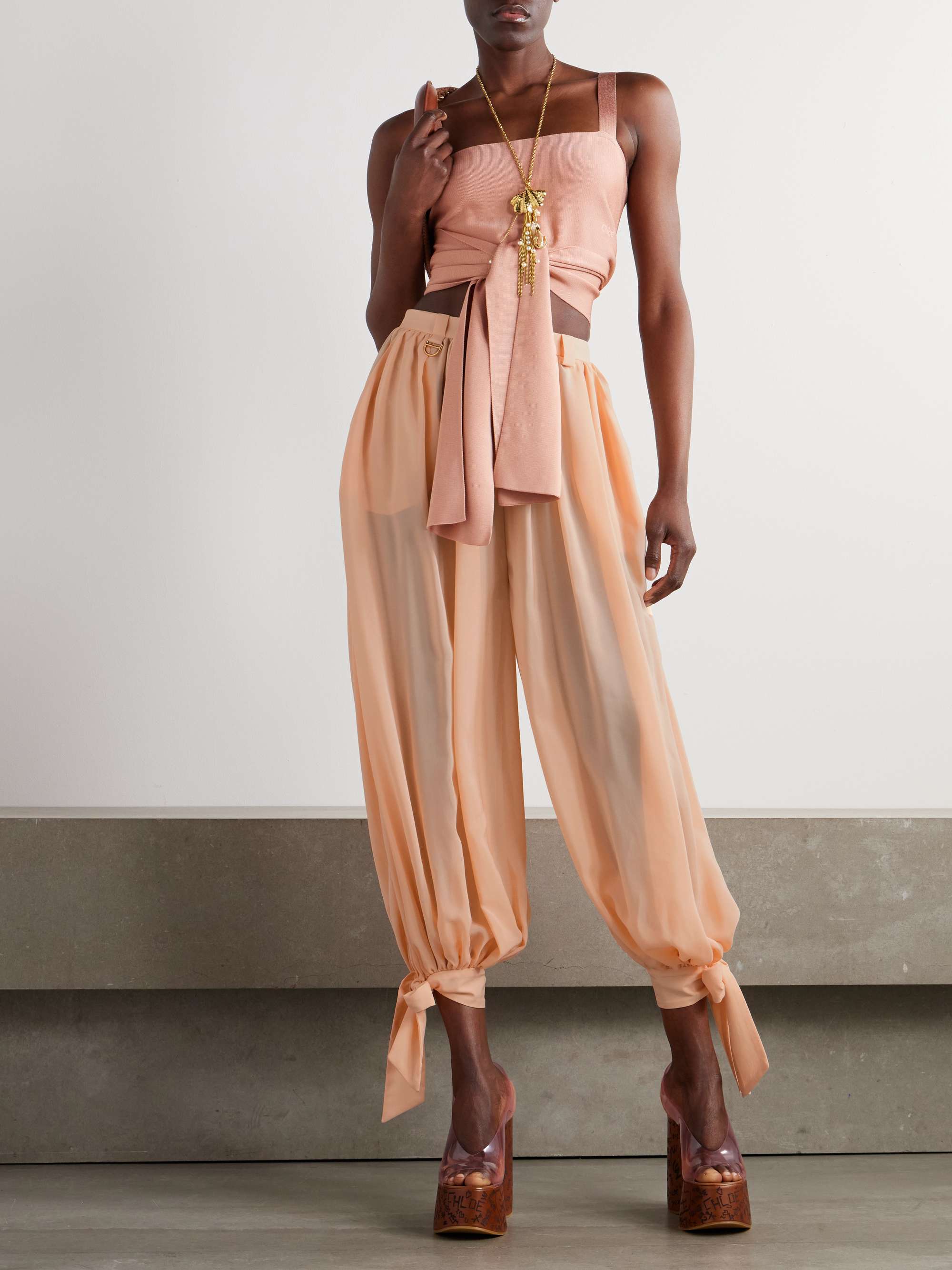Pleated silk-charmeuse tapered pants view
