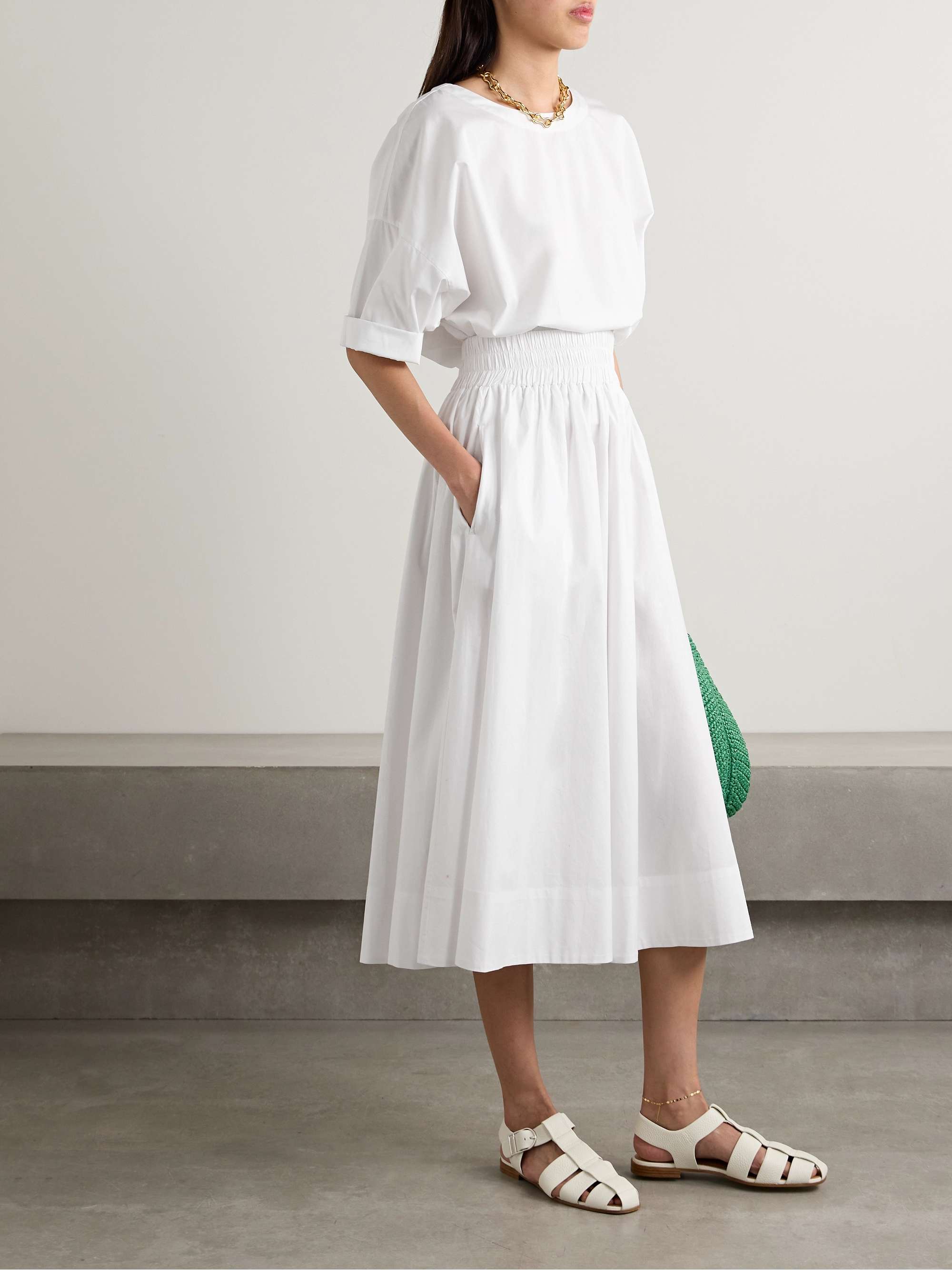 The Kyria pleated cotton-poplin midi skirt view