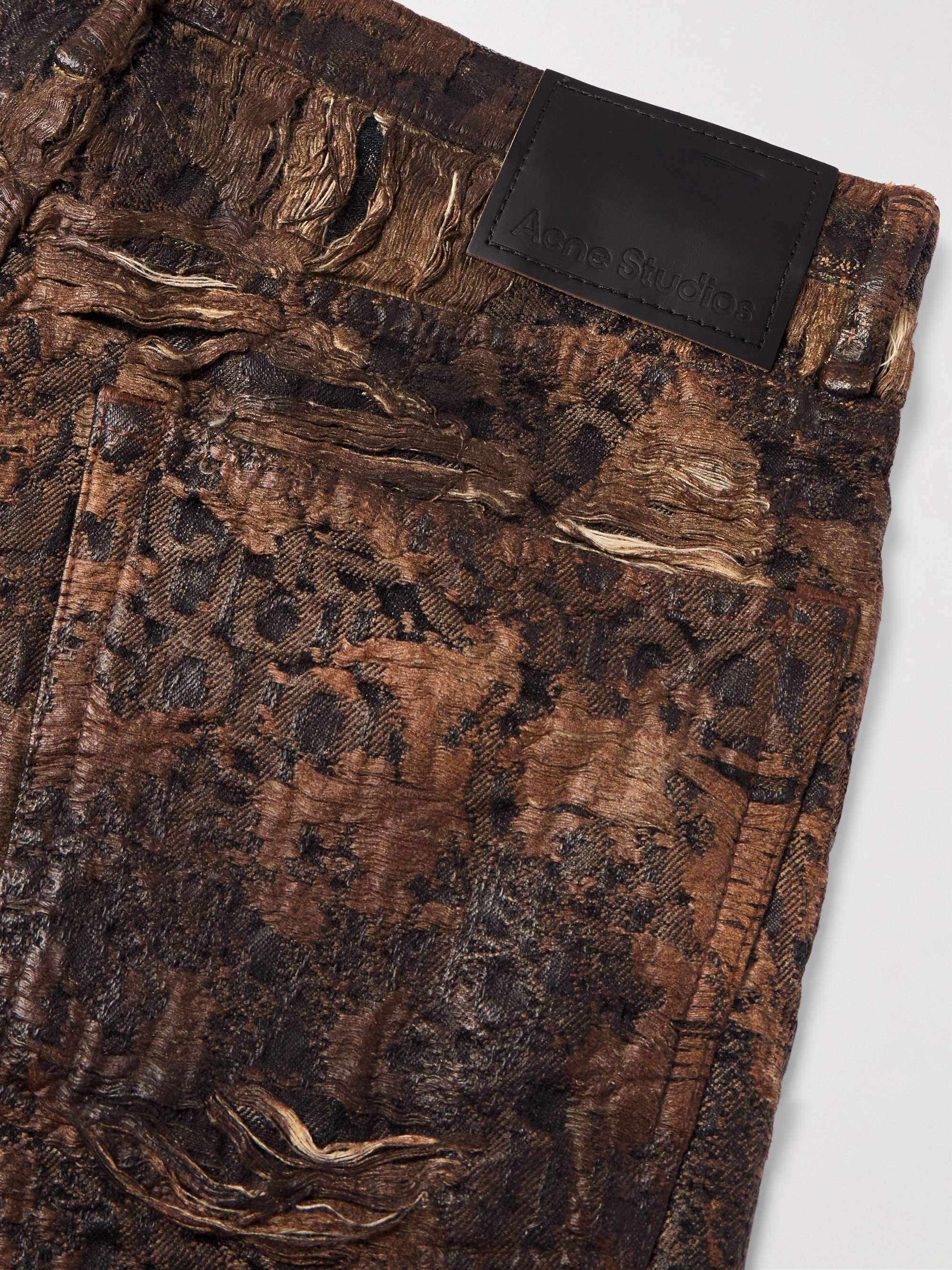 Roman Slim-Fit Straight-Leg Distressed Coated-Denim Shorts view
