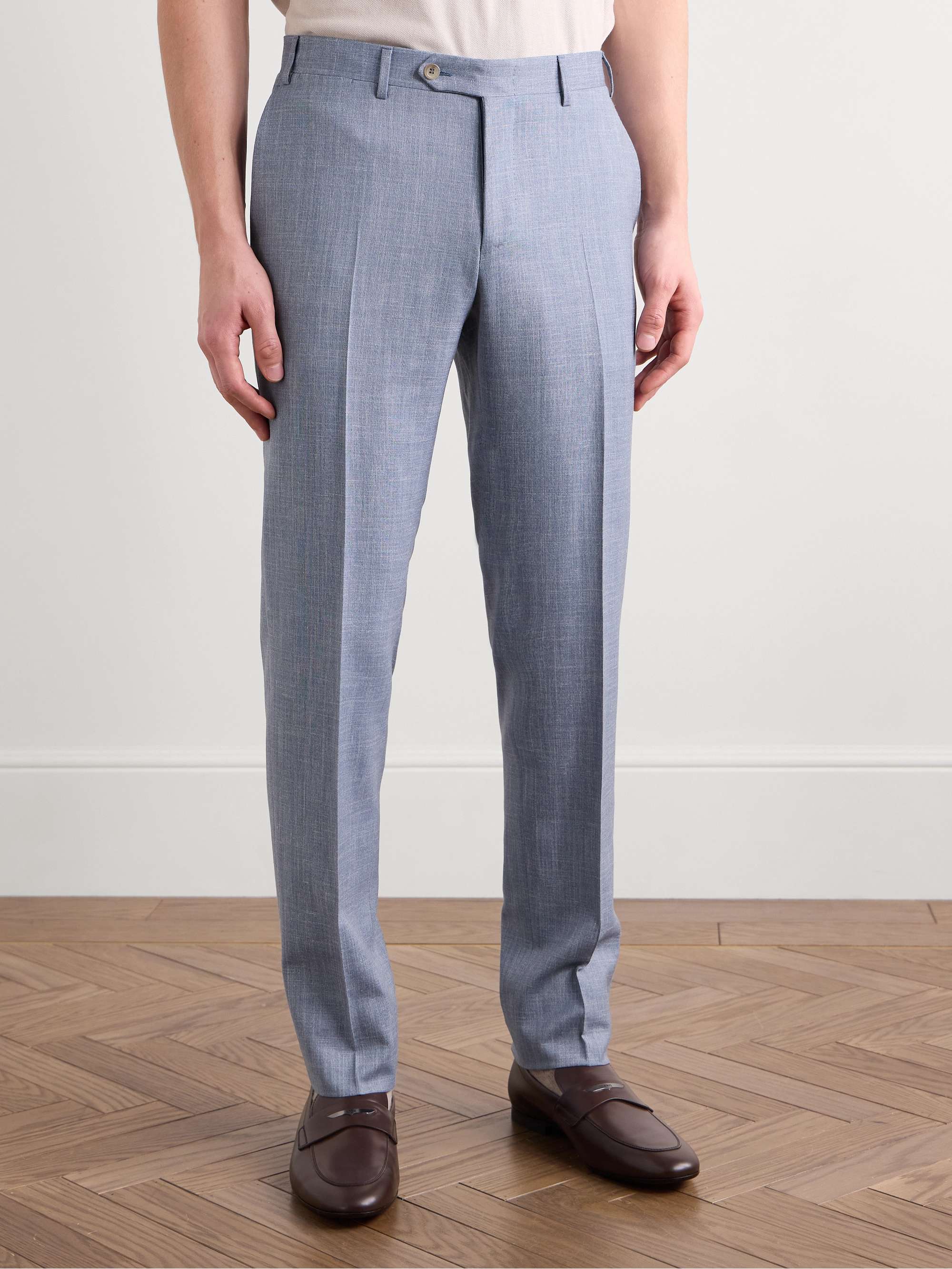 Kei Slim-Fit Straight-Leg Wool, Silk and Linen-Blend Suit Trousers view