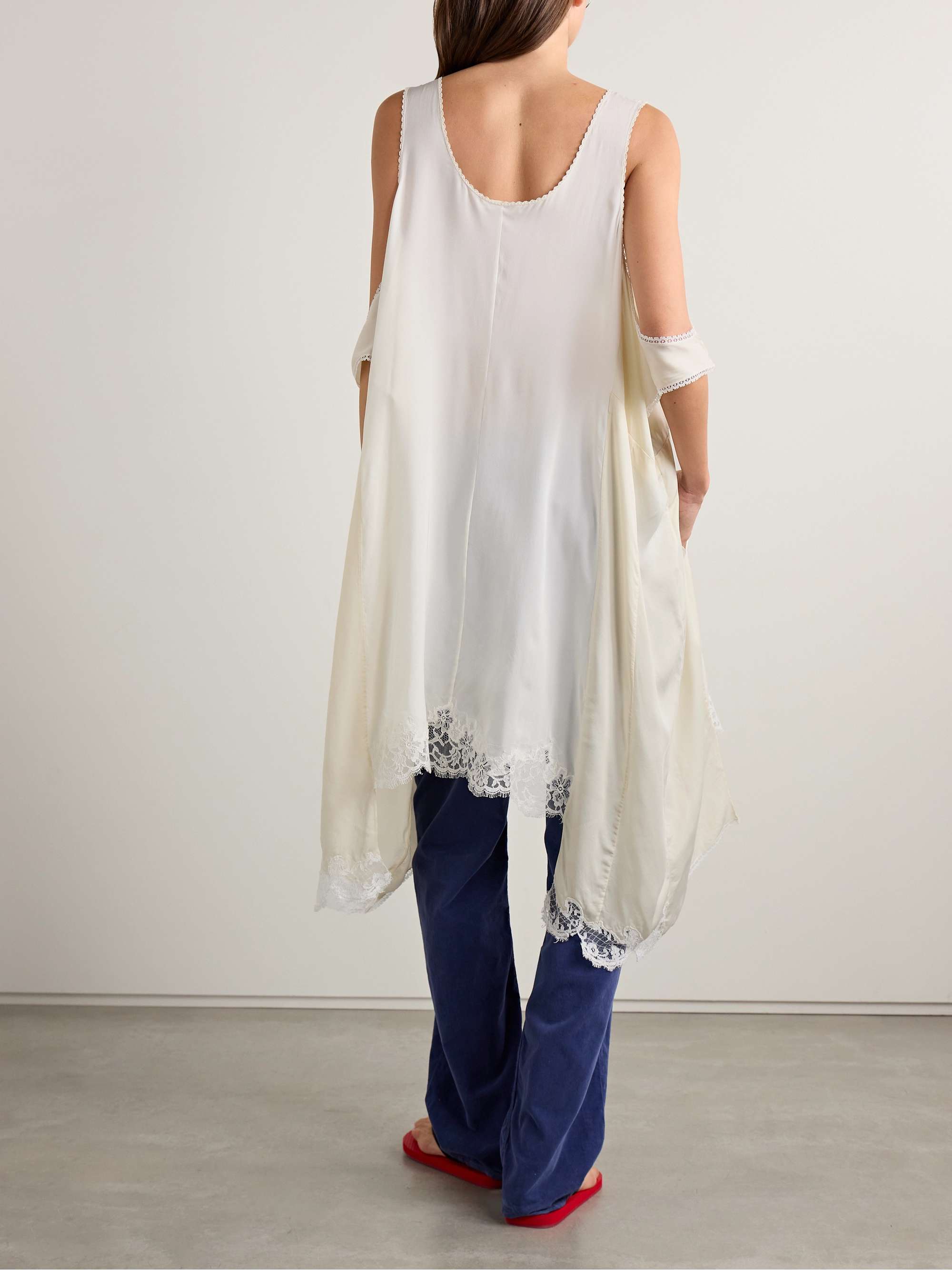 Ingram cold-shoulder asymmetric lace-trimmed silk-satin mini dress view