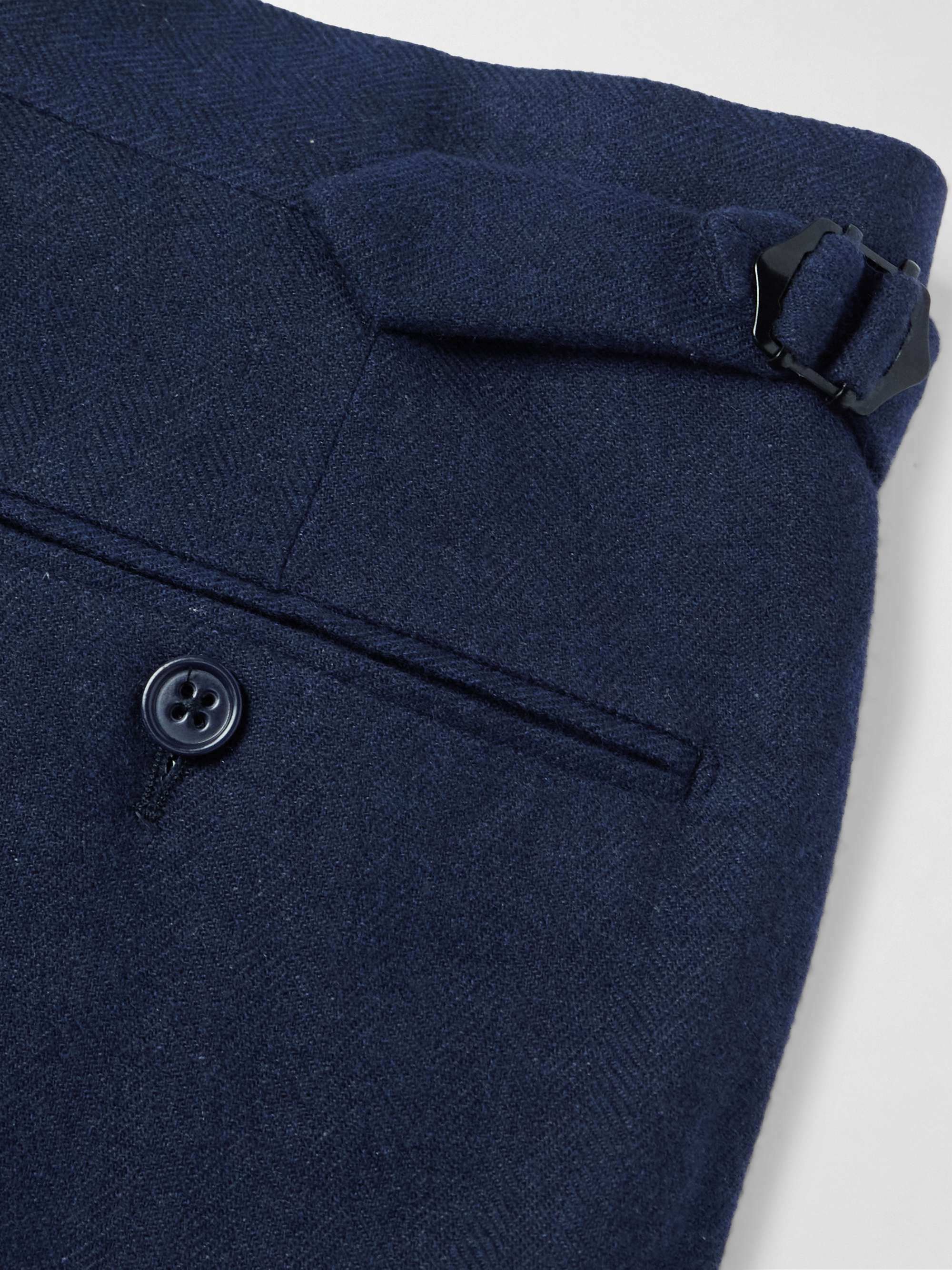 Tapered Pleated Wool, Silk and Cashmere-Blend Herringbone Suit Trousers view