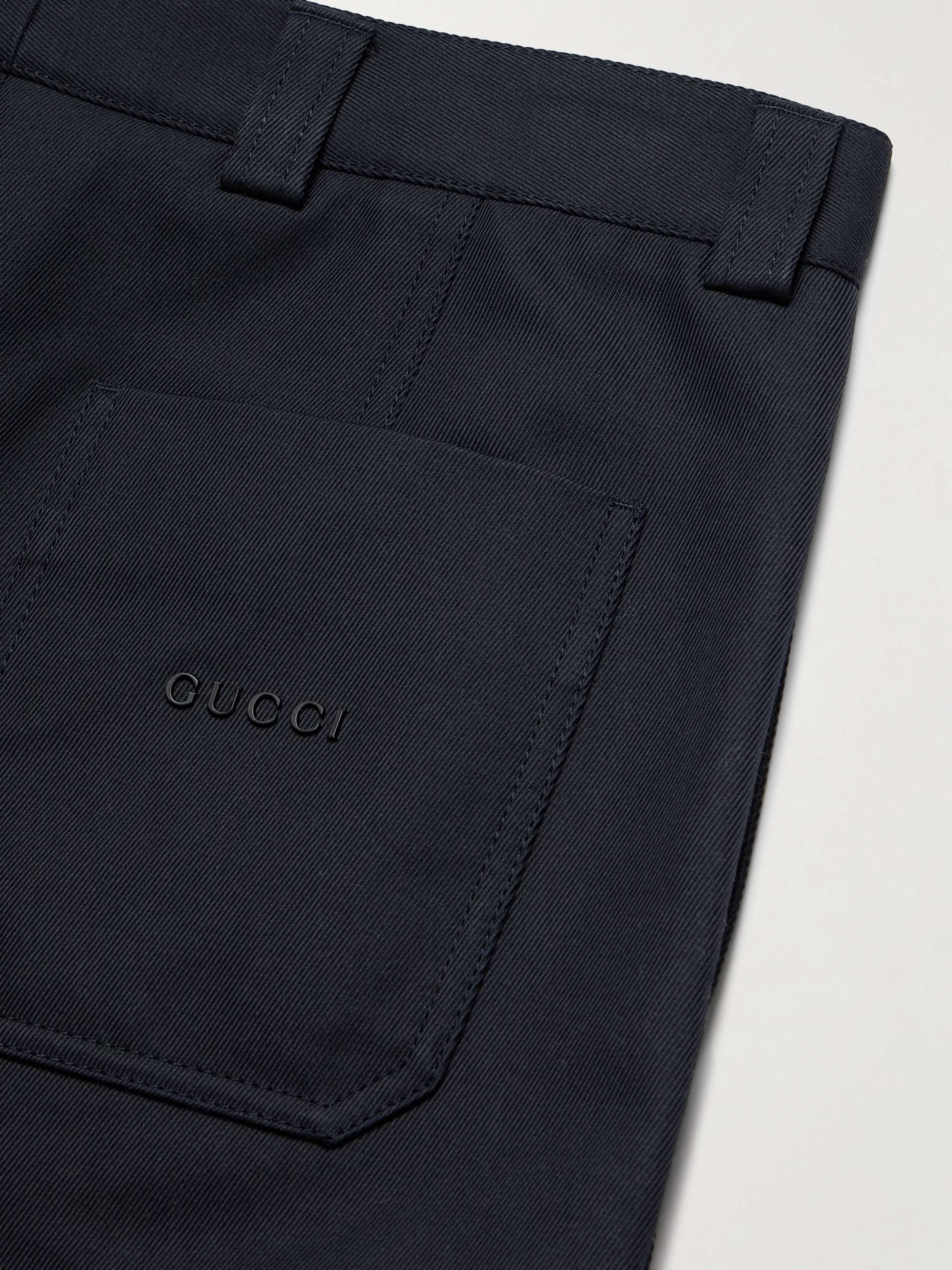 Wide-Leg Logo-Embellished Cotton-Blend Gabardine Trousers view