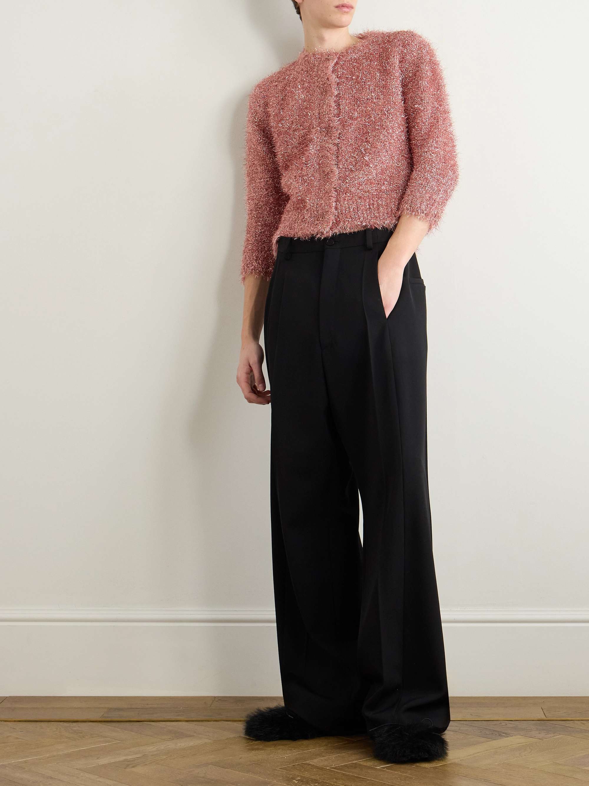 Tinsel Metallic Textured-Knit Cardigan view