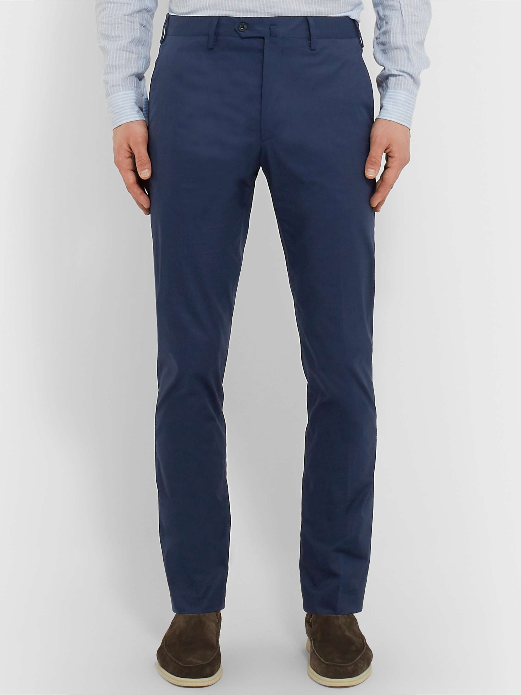 Navy Slim-Fit Stretch-Cotton Twill Trousers view