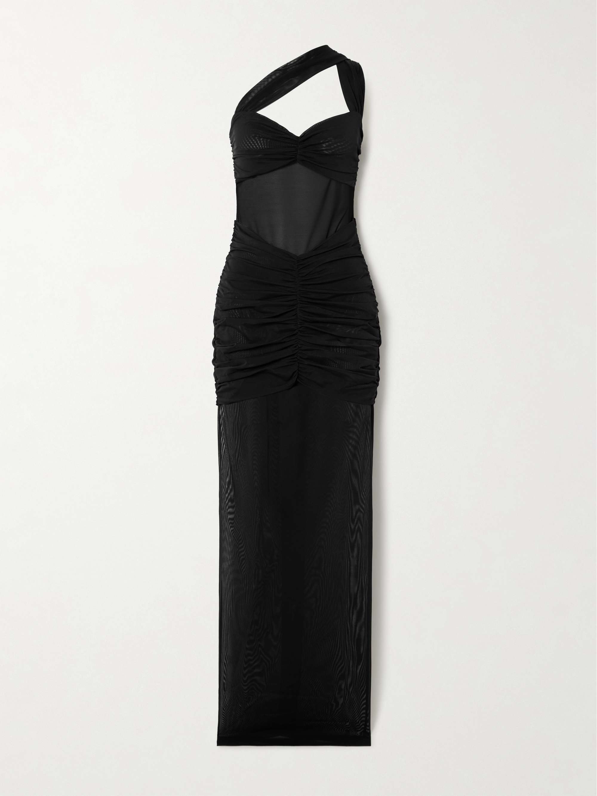 One-shoulder ruched stretch-mesh gown hero visual