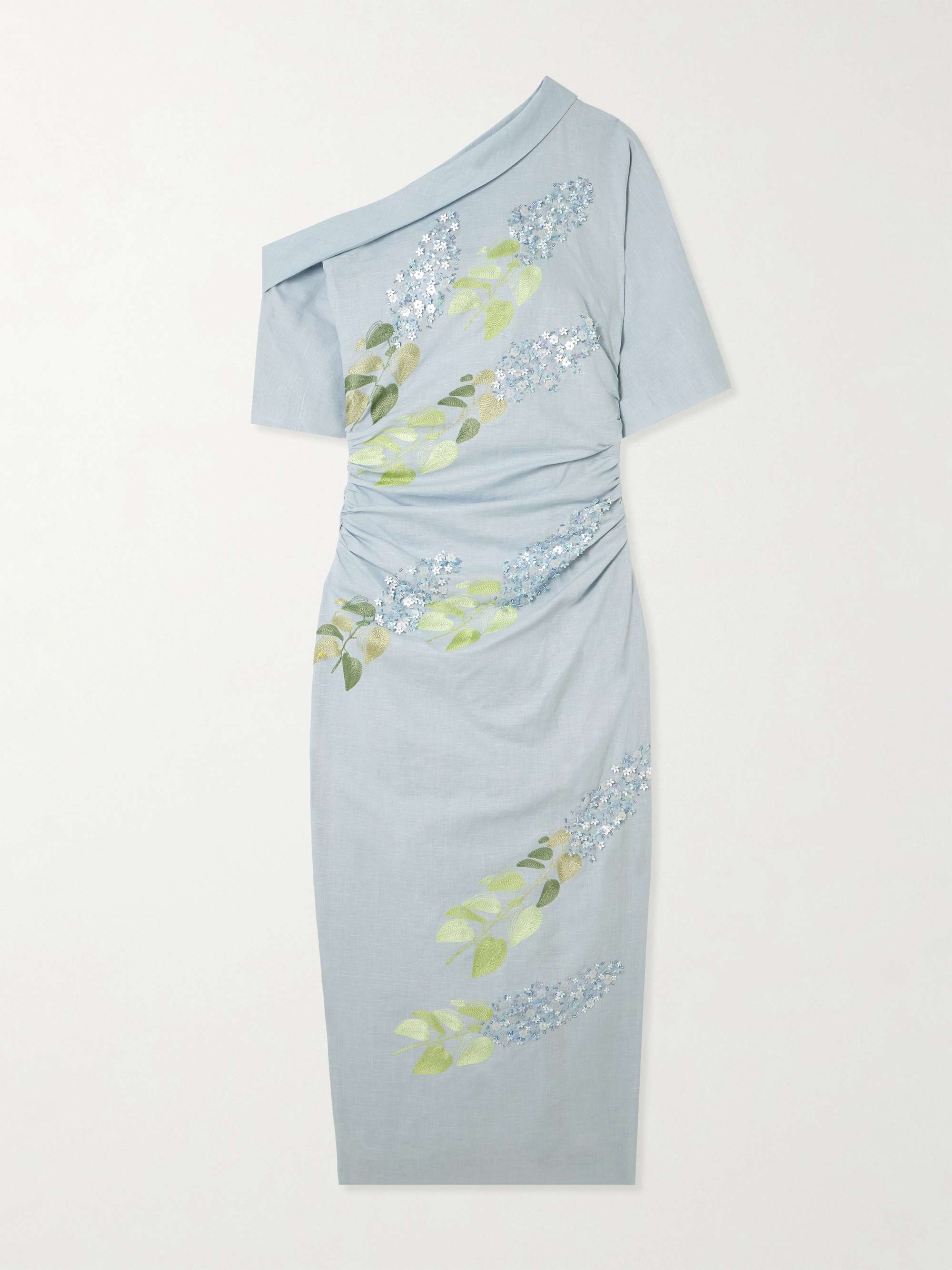 Bowery asymmetric embellished cotton and linen-blend midi dress hero visual