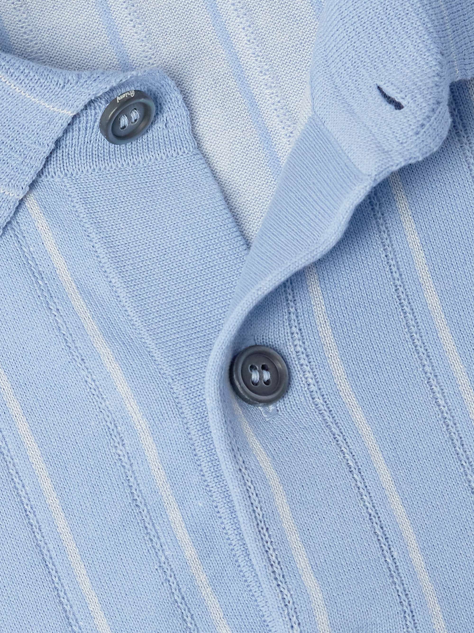 Slim-Fit Striped Pointelle-Knit Cotton, Silk and Linen-Blend Polo Shirt view