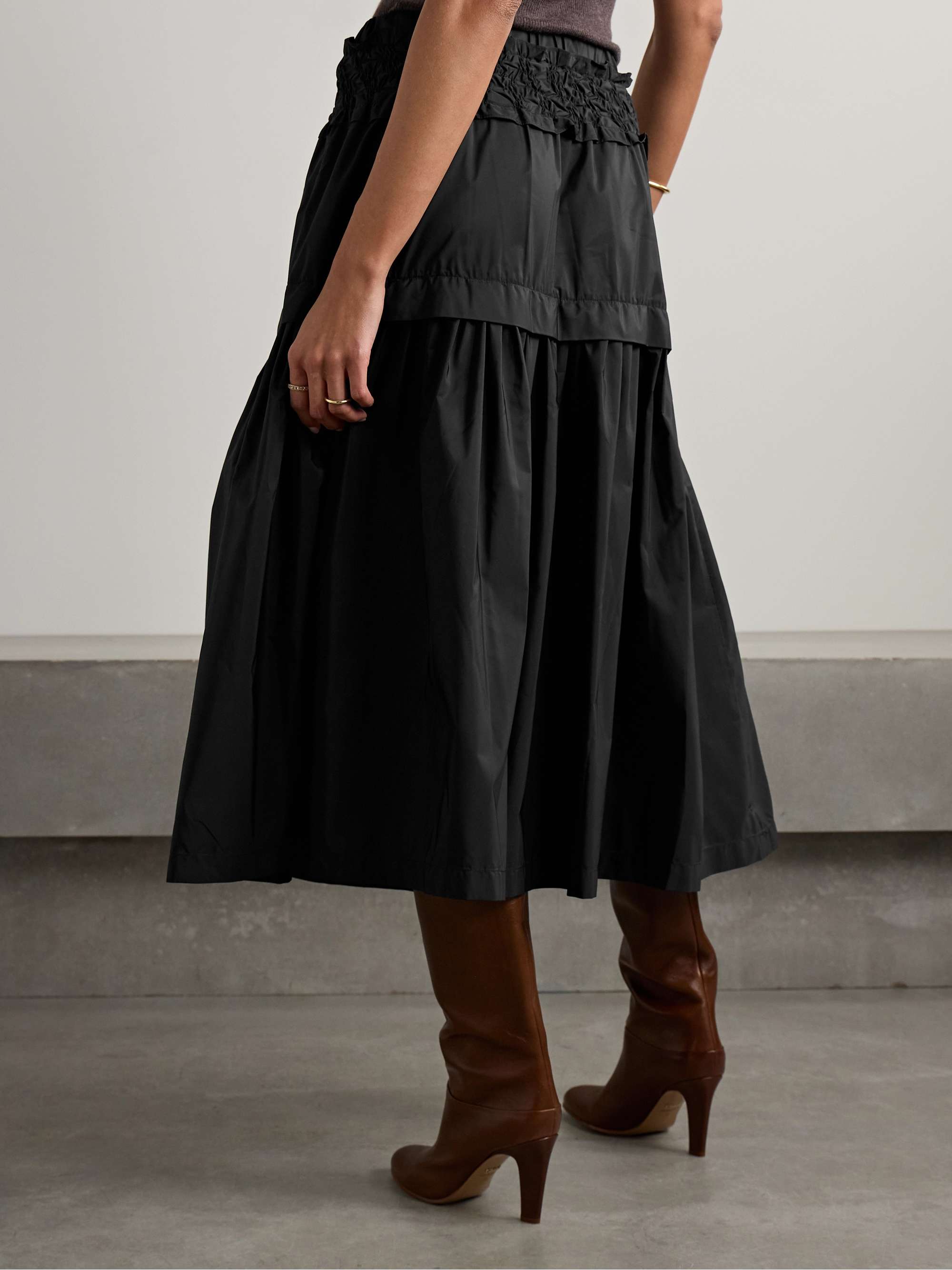 Belen tiered smocked taffeta midi skirt view