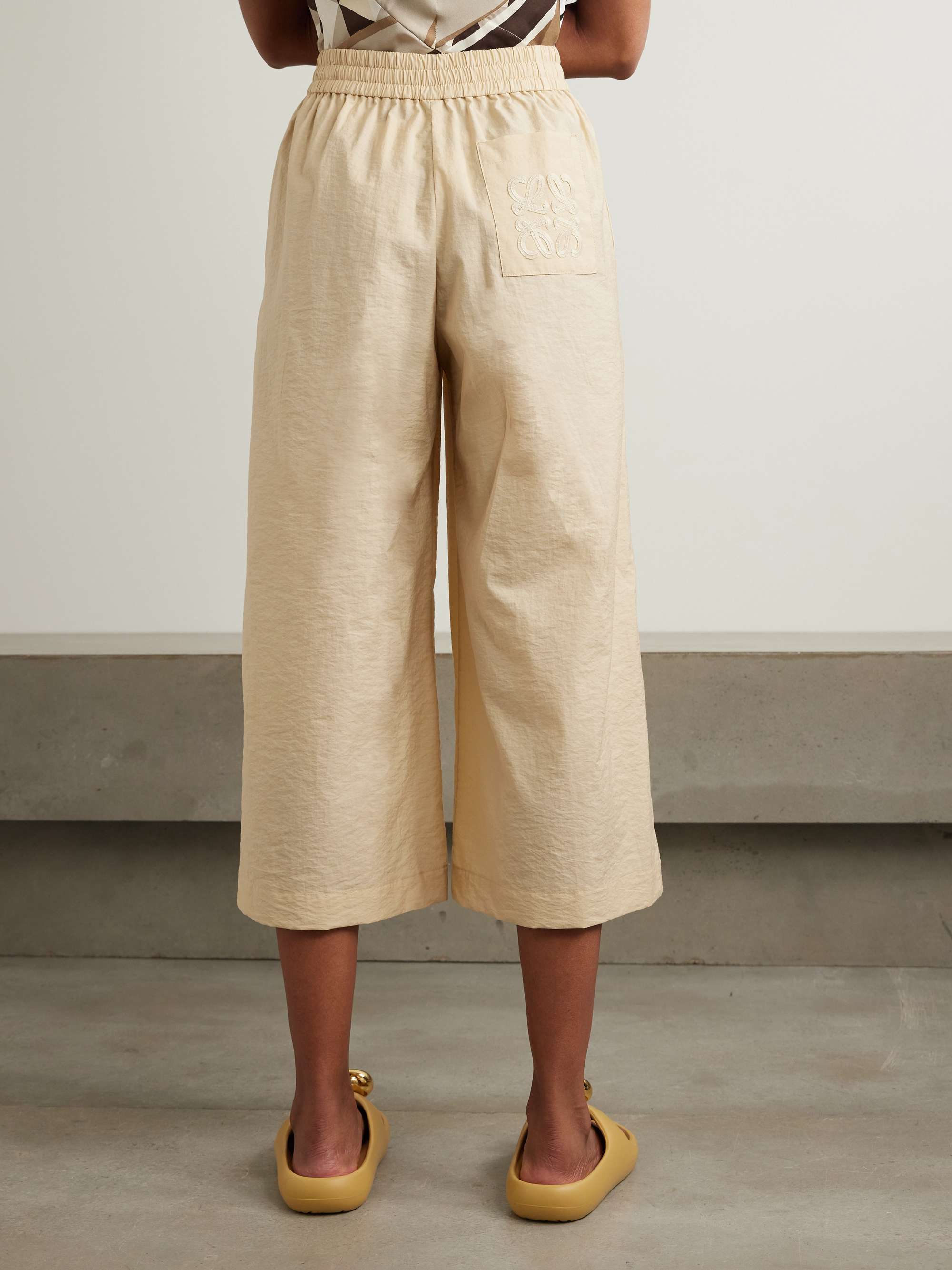 + Paula's Ibiza appliquéd crinkled cotton-blend wide-leg pants view