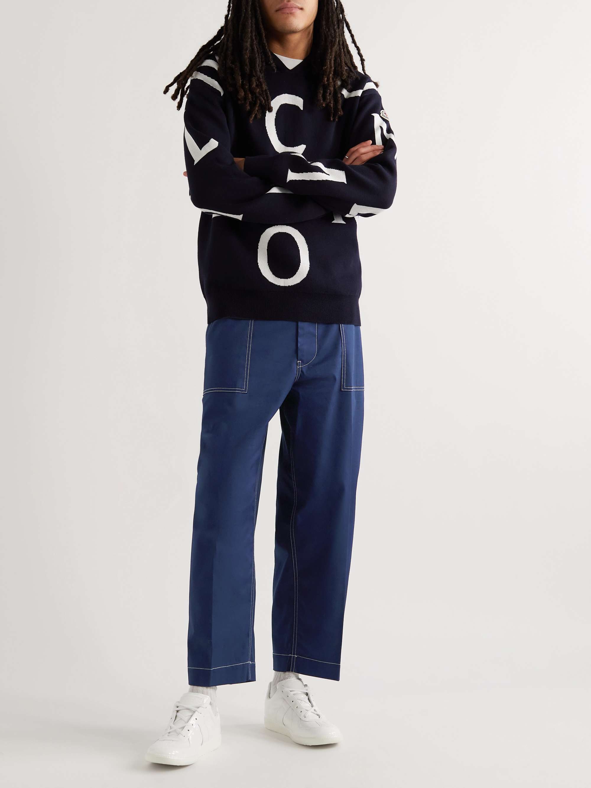 Straight-Leg Logo-Appliquéd Cotton-Blend Twill Trousers view