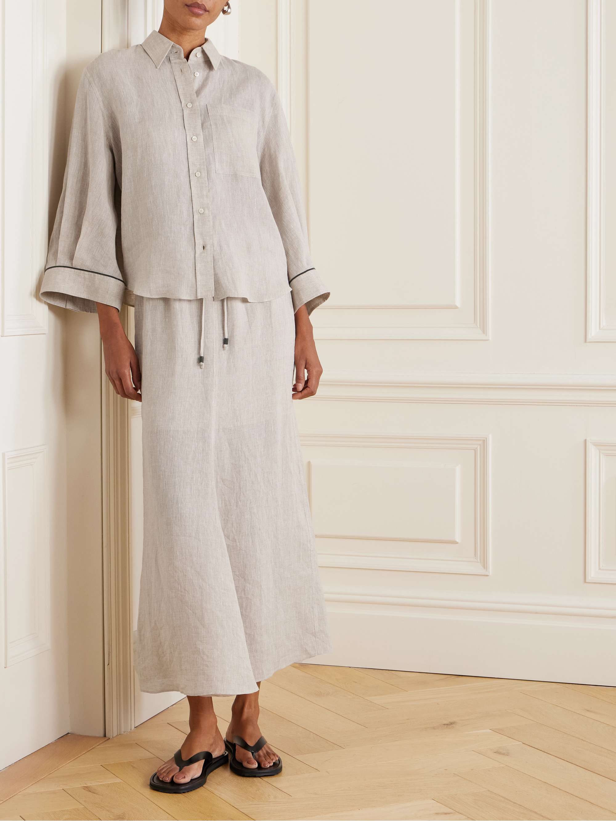Bead-embellished linen midi skirt view