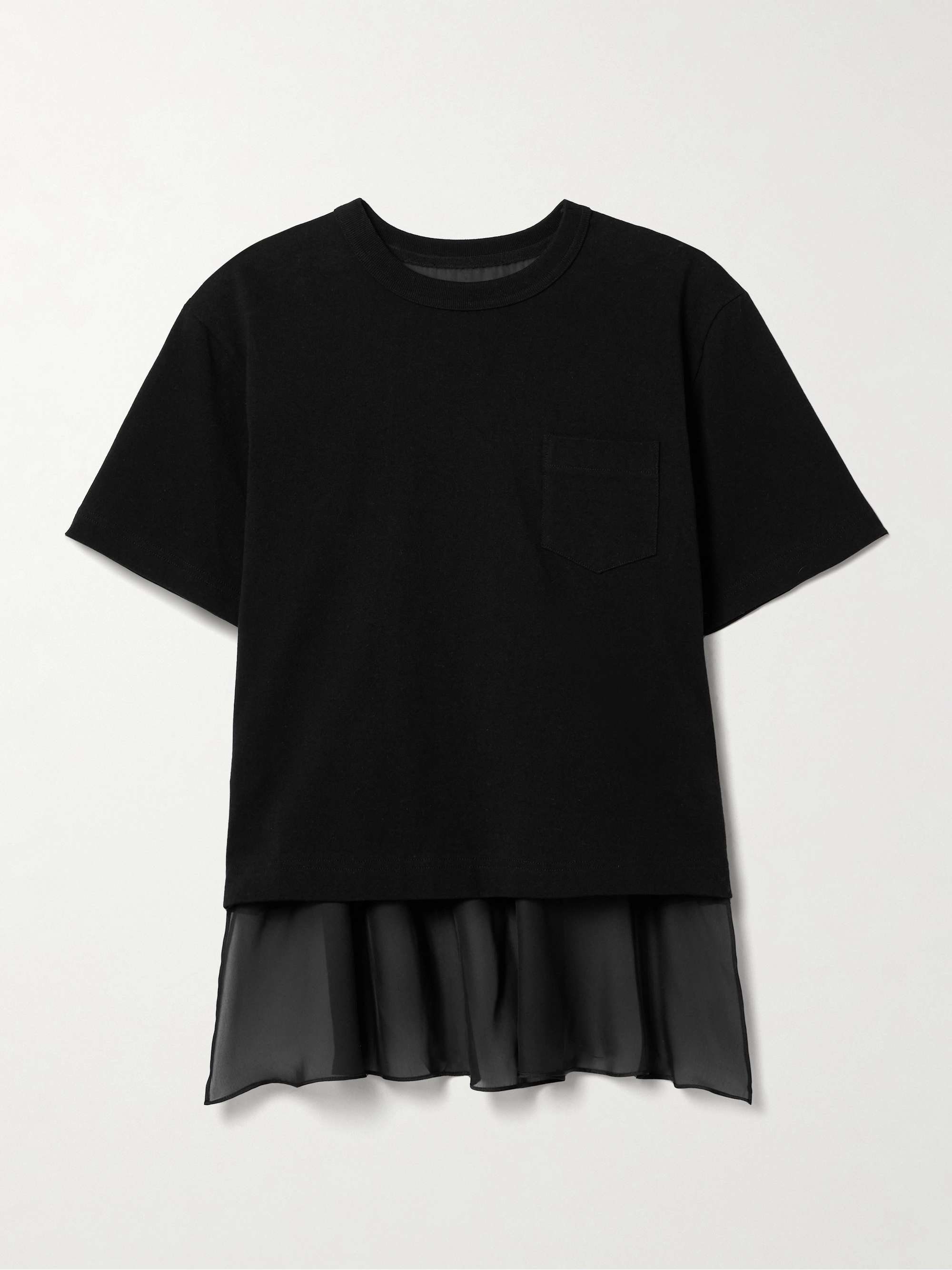 Chiffon-trimmed paneled cotton-jersey and satin T-shirt hero visual