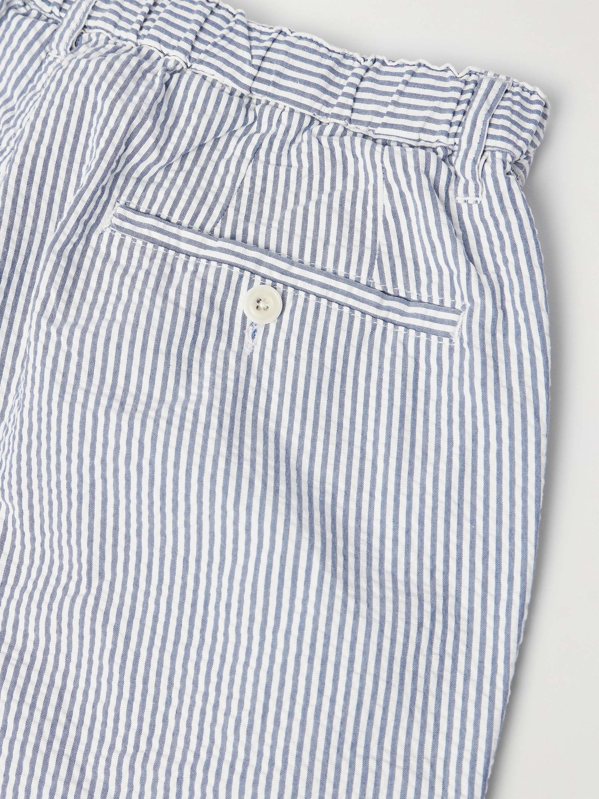 Tanker Straight-Leg Pleated Striped Cotton-Seersucker Drawstring Trousers view