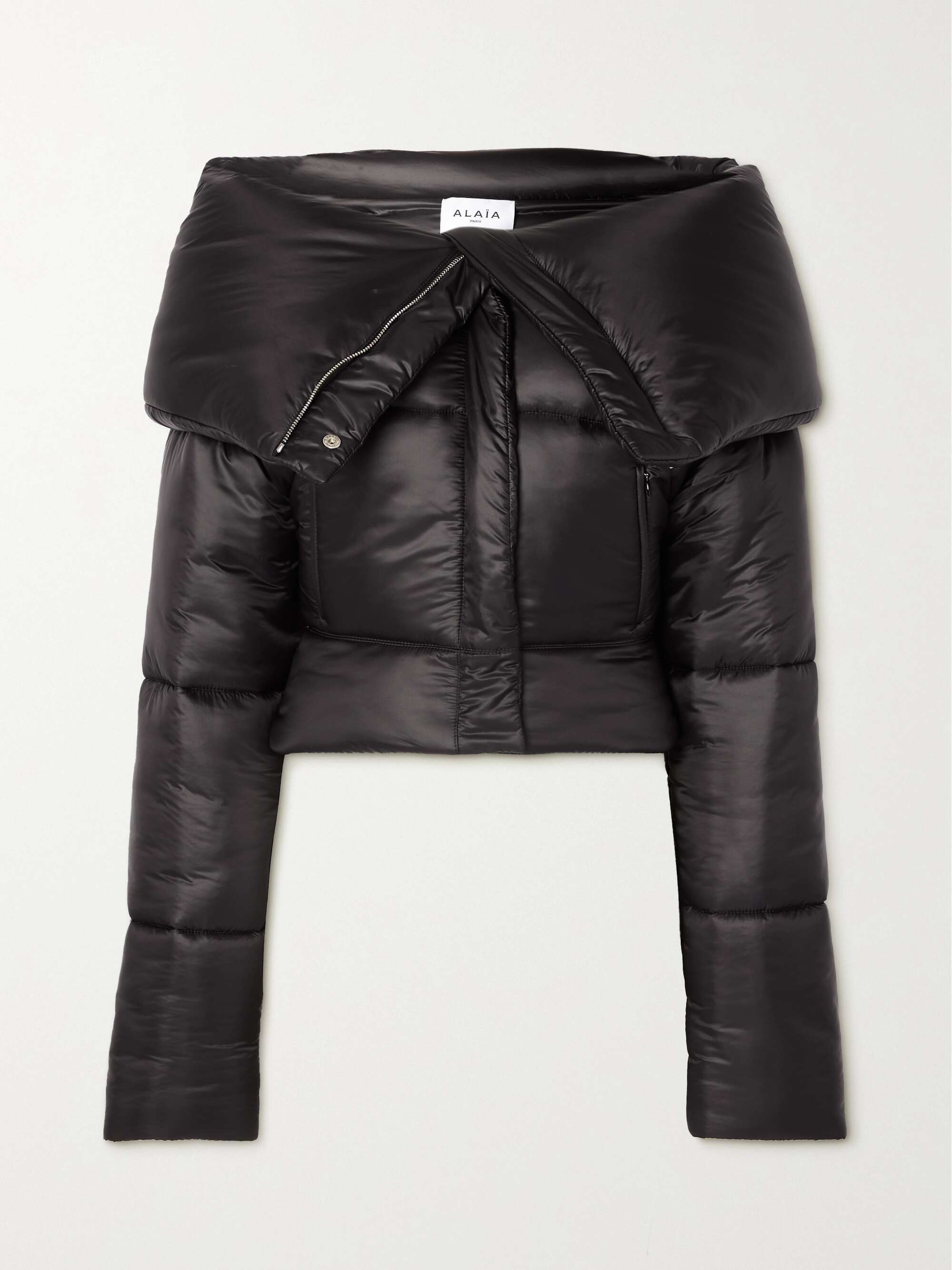 Off-the-shoulder padded shell jacket hero visual