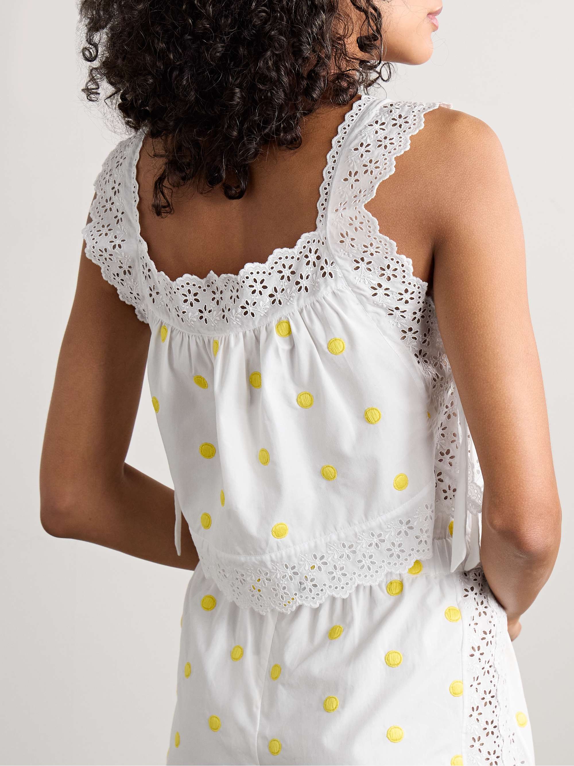 Fiocchini broderie anglaise-trimmed polka-dot cotton-poplin top view