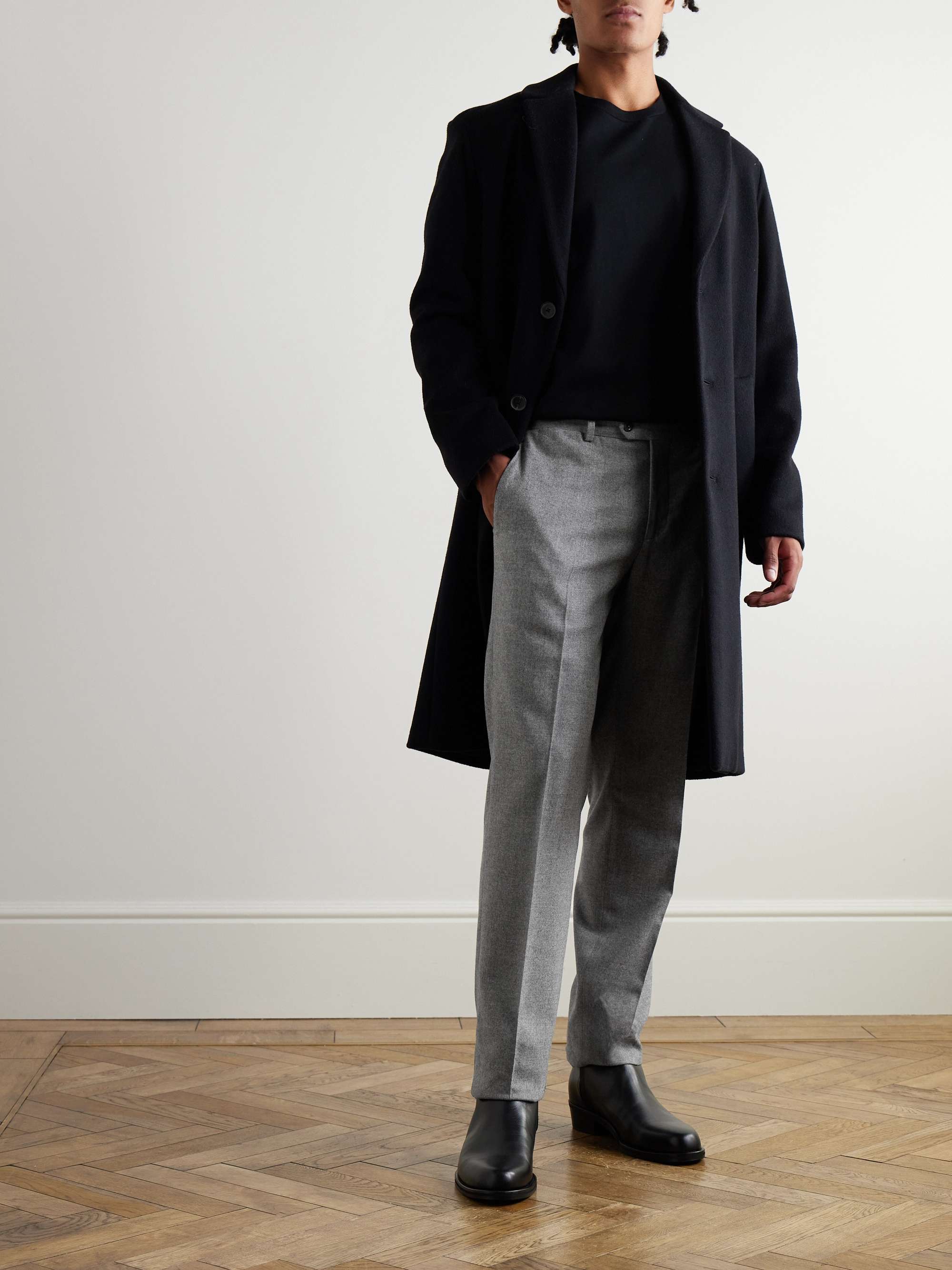Modluca Straight-Leg Pleated Wool-Flannel Trousers view