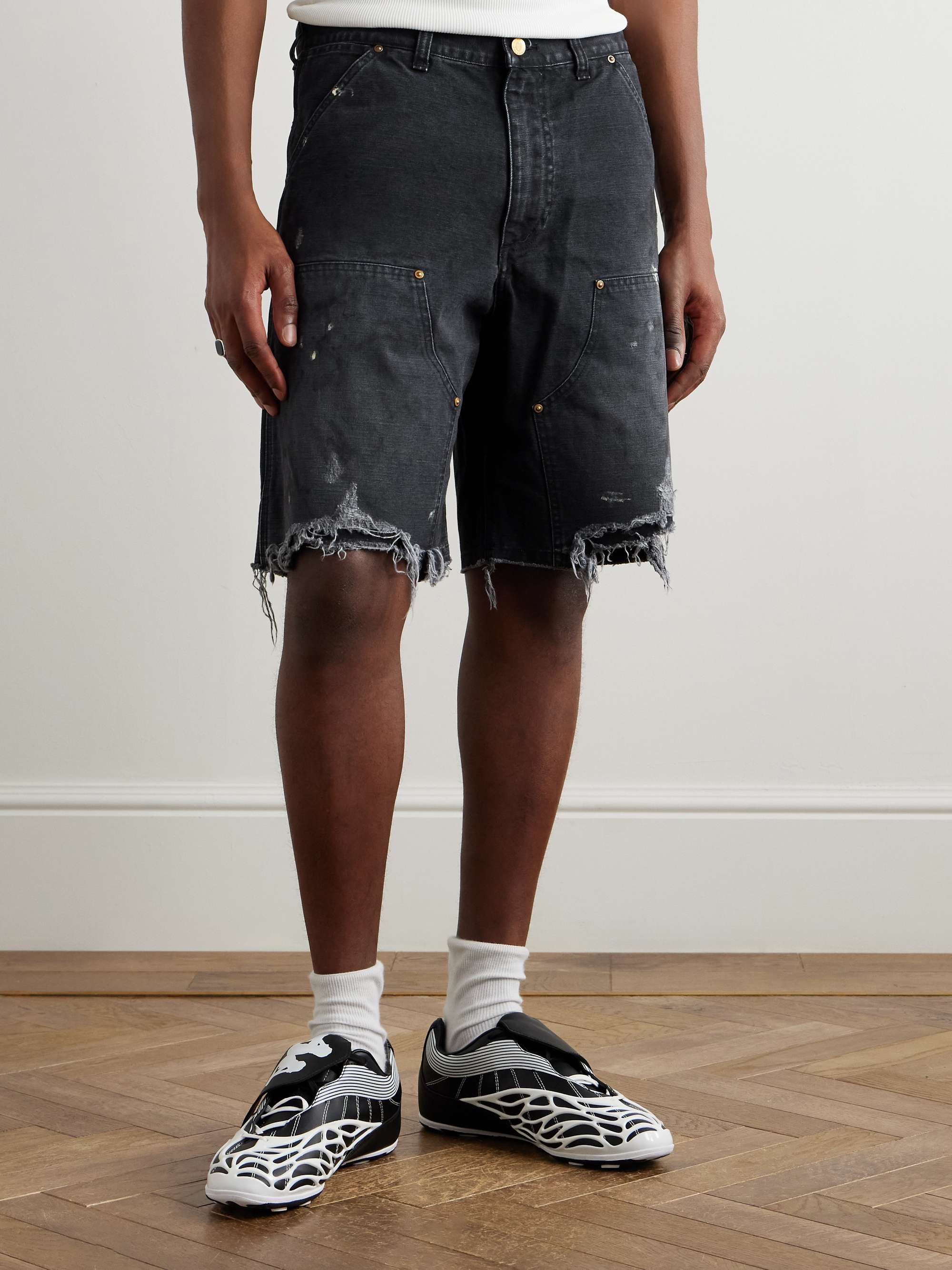 Straight-Leg Distressed Cotton Shorts view