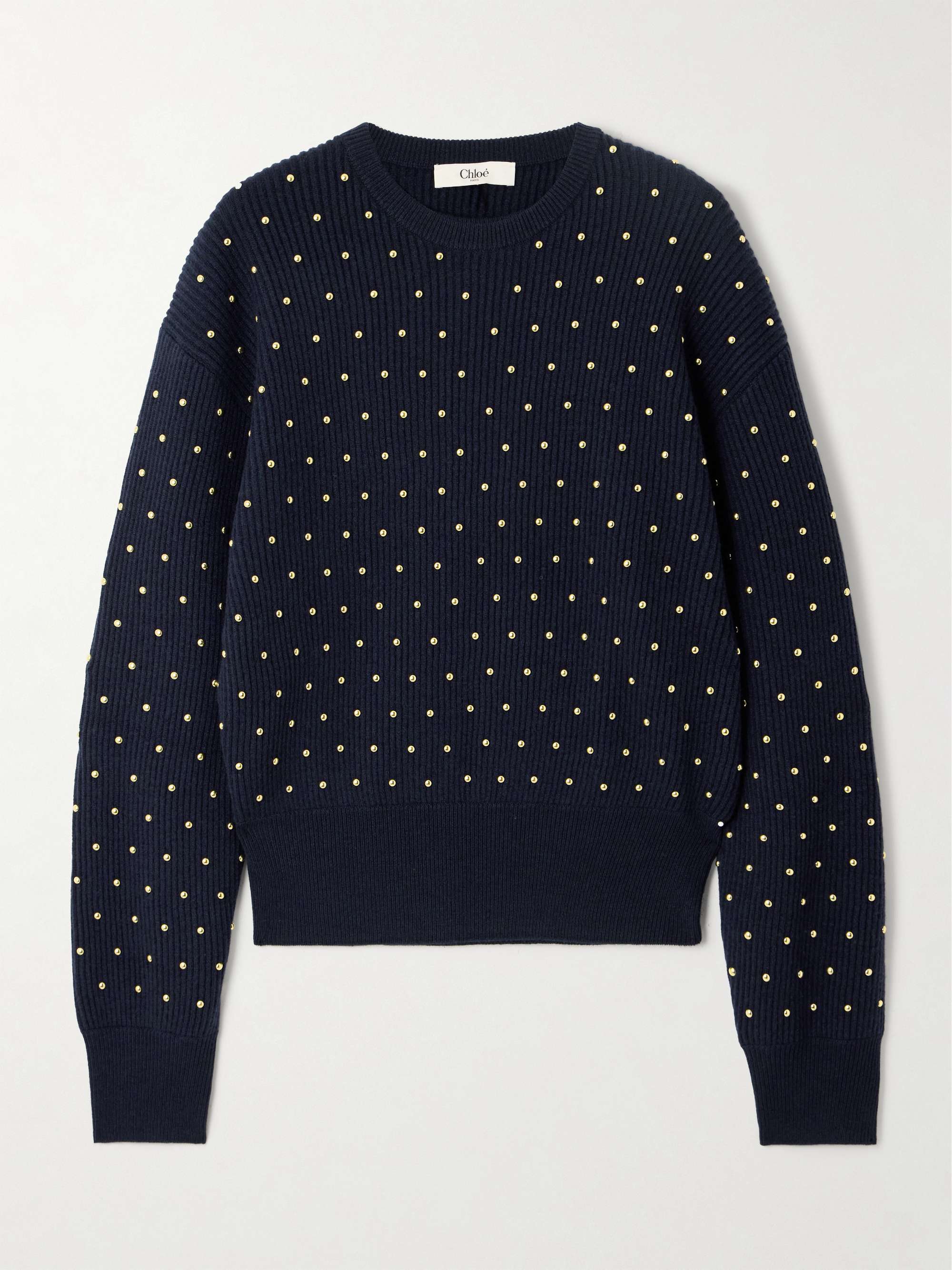 Studded ribbed wool and cashmere-blend sweater hero visual