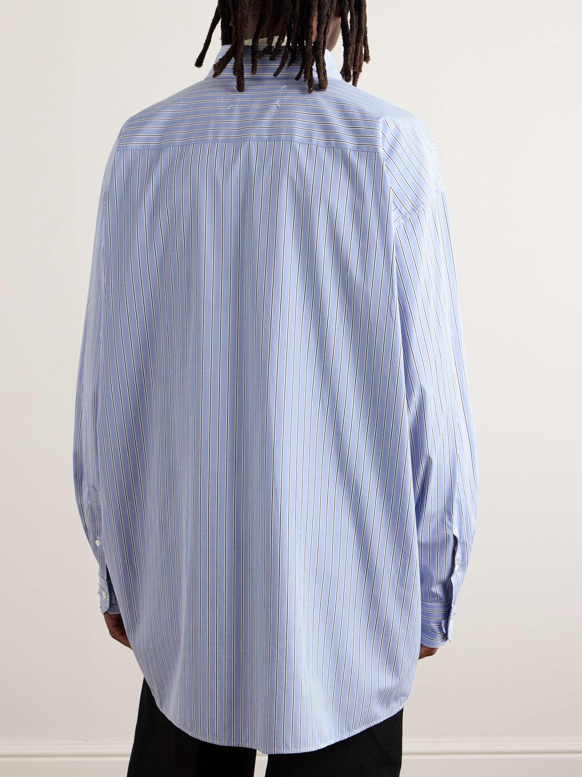 Oversized Button-Down Collar Striped Cotton Oxford Shirt view
