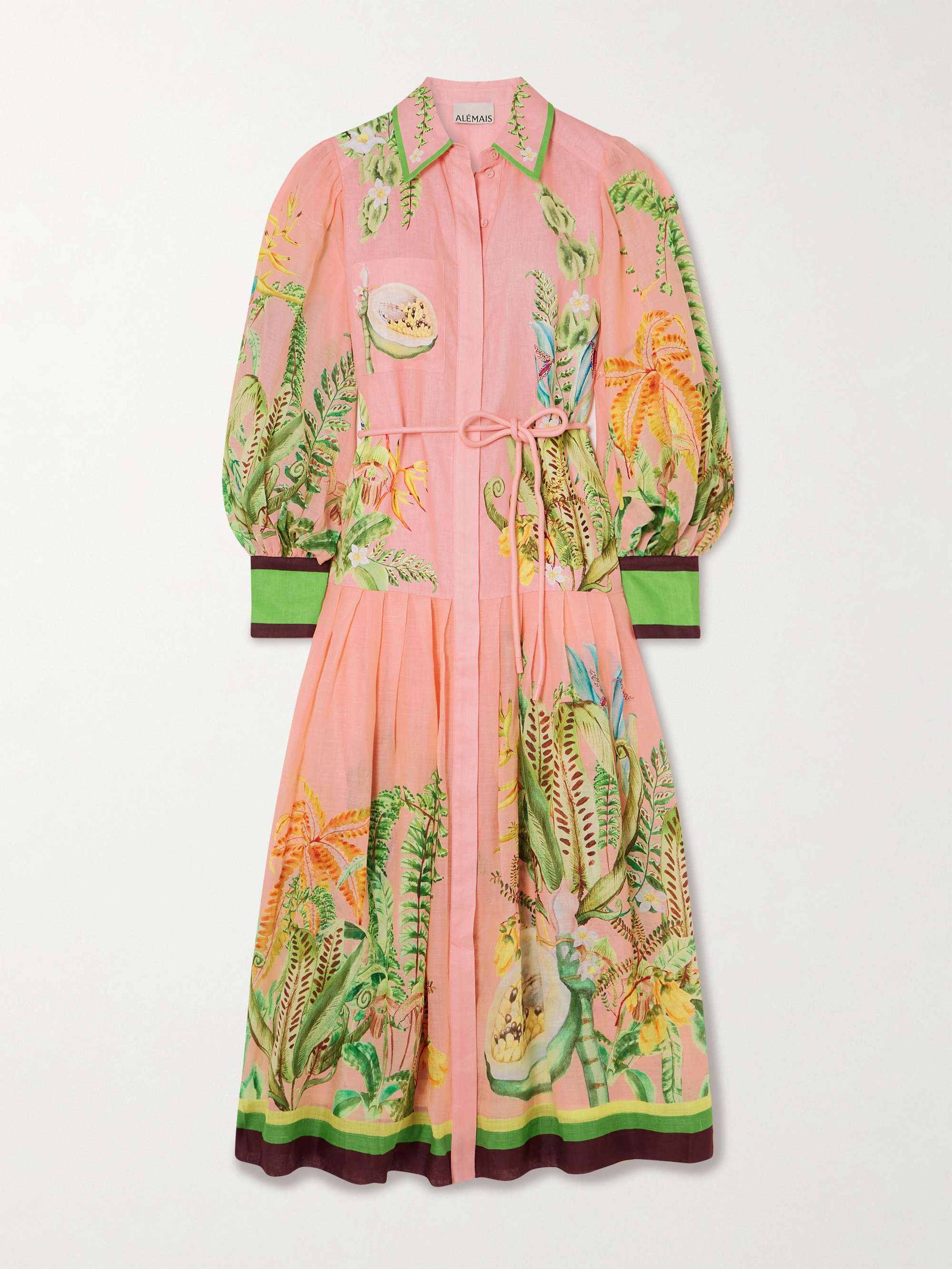 Papaya printed linen midi shirt dress hero visual
