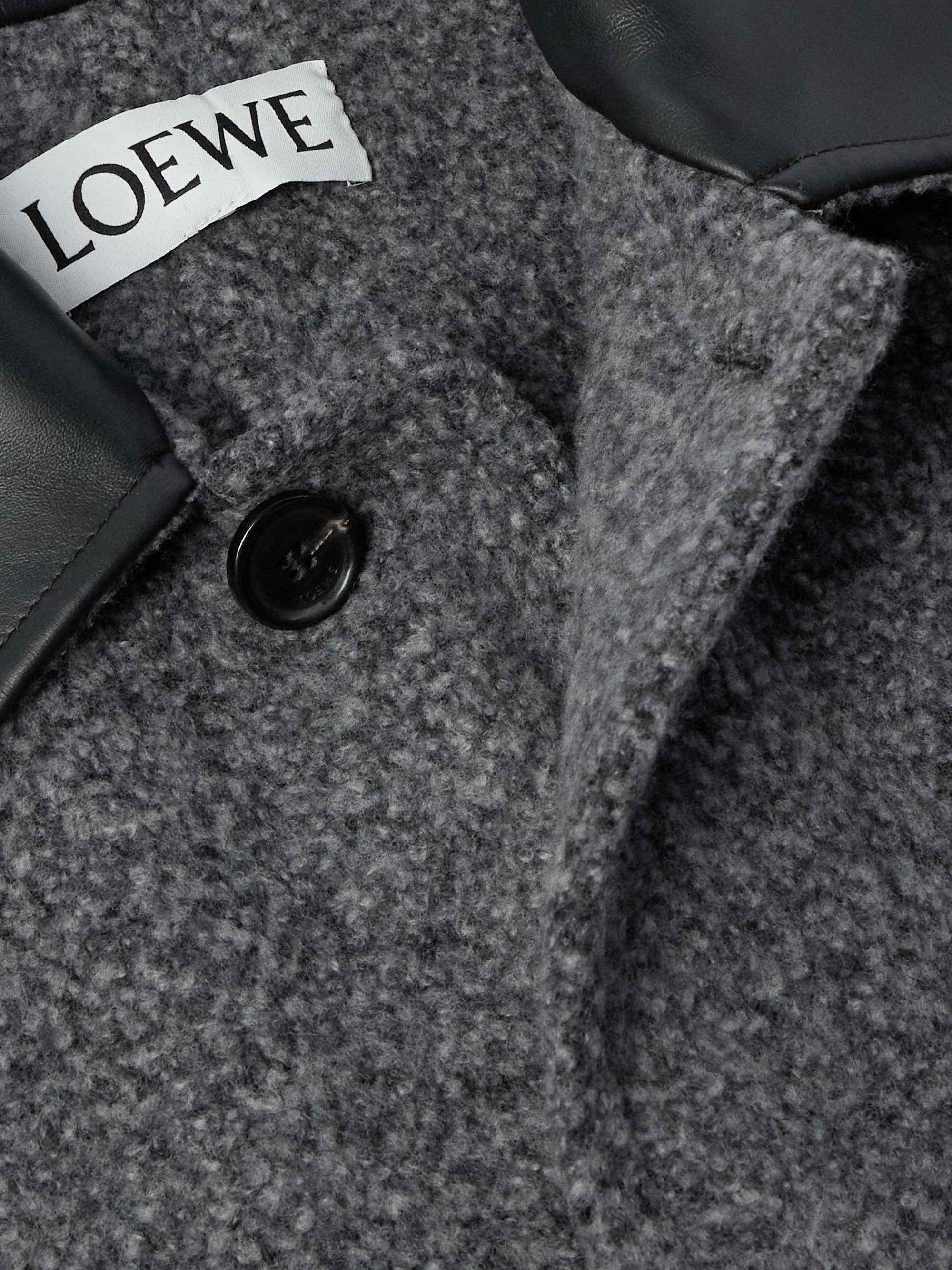 Leather-Trimmed Wool-Blend Overcoat view