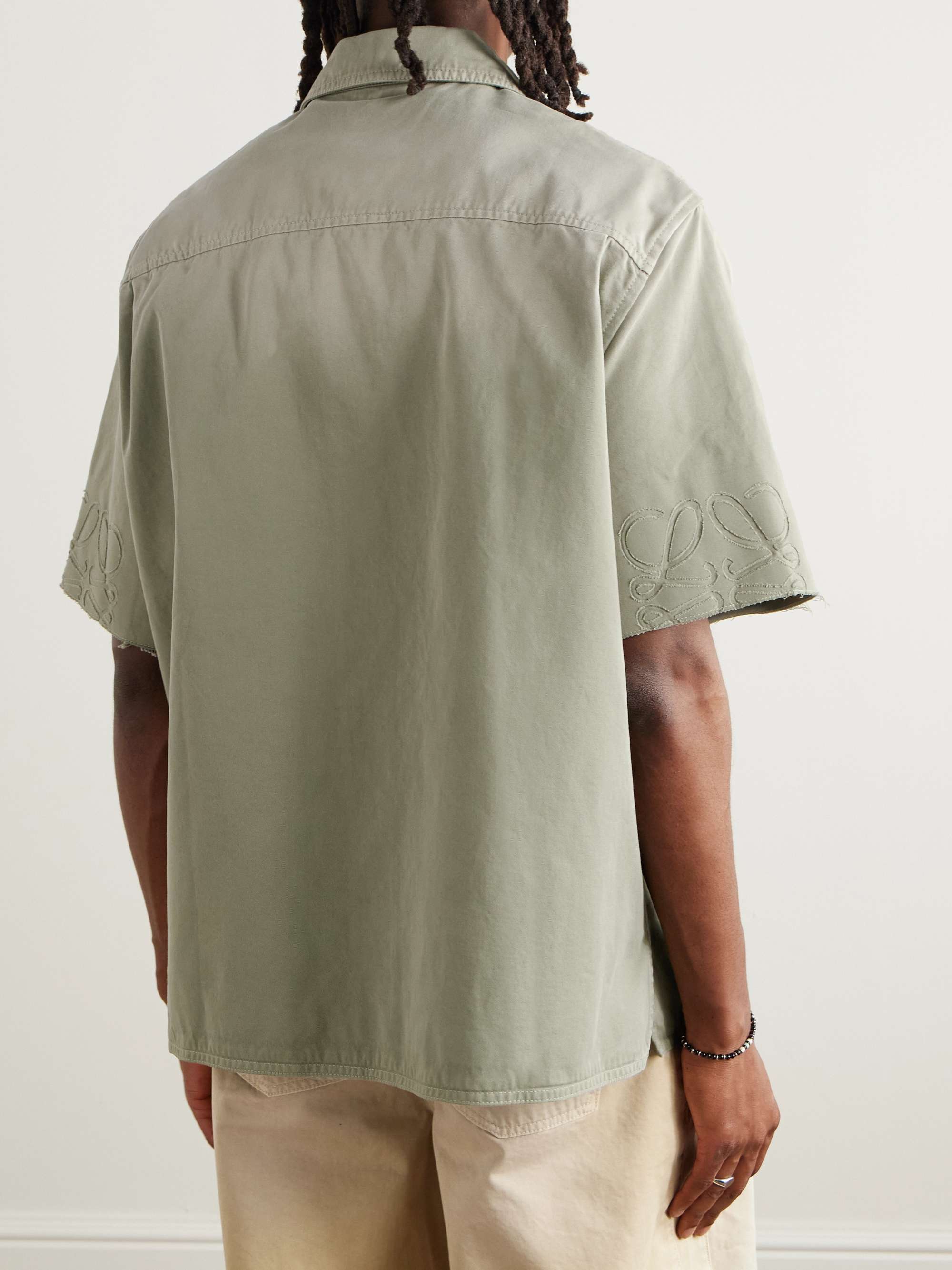 + Paula's Ibiza Convertible-Collar Logo-Appliquéd Frayed Cotton-Twill Shirt view