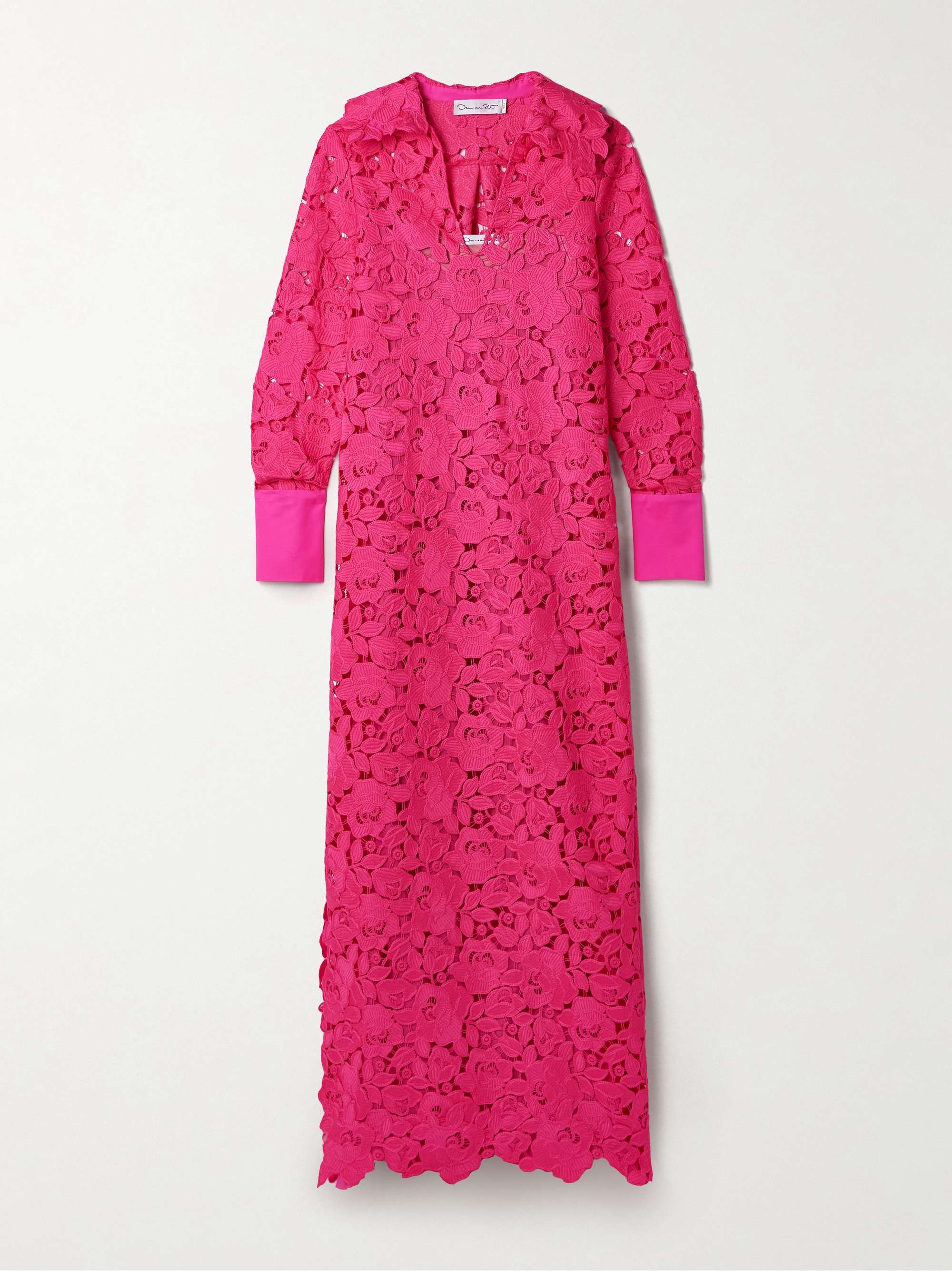 Poplin-trimmed guipure lace maxi shirt dress hero visual